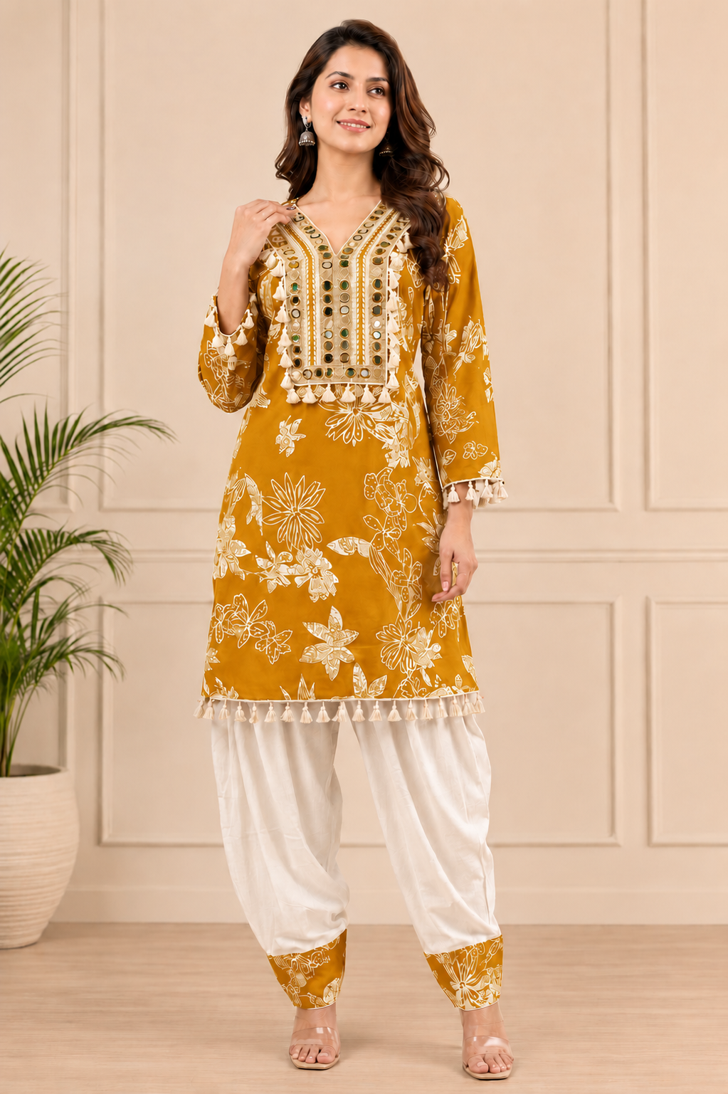 Beautiful Festive Designer Cotton Coord Set with Mirror Work - Free Size