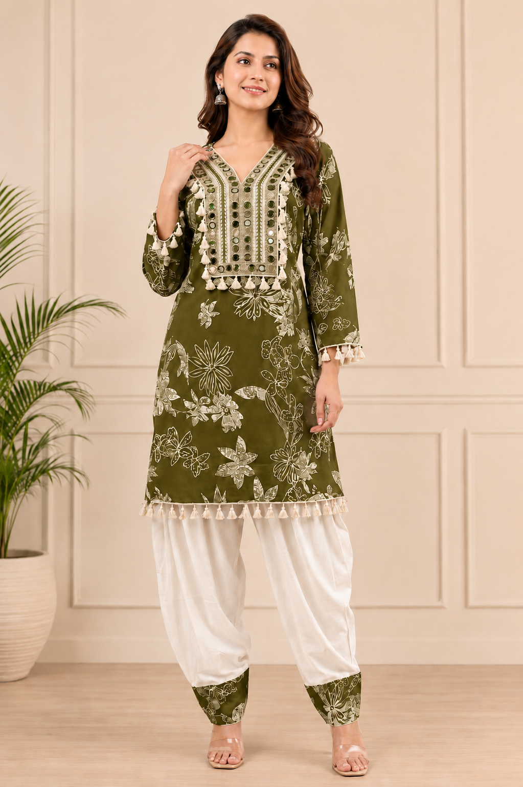 Beautiful Festive Designer Cotton Coord Set with Mirror Work - Free Size