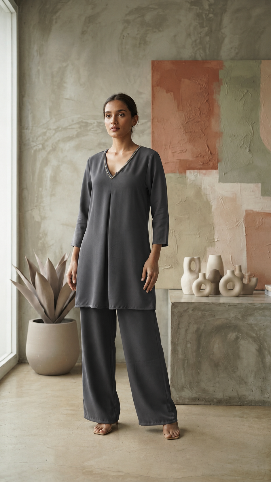 Designer Neck Work Co-Ord Set - 5 colours packaged