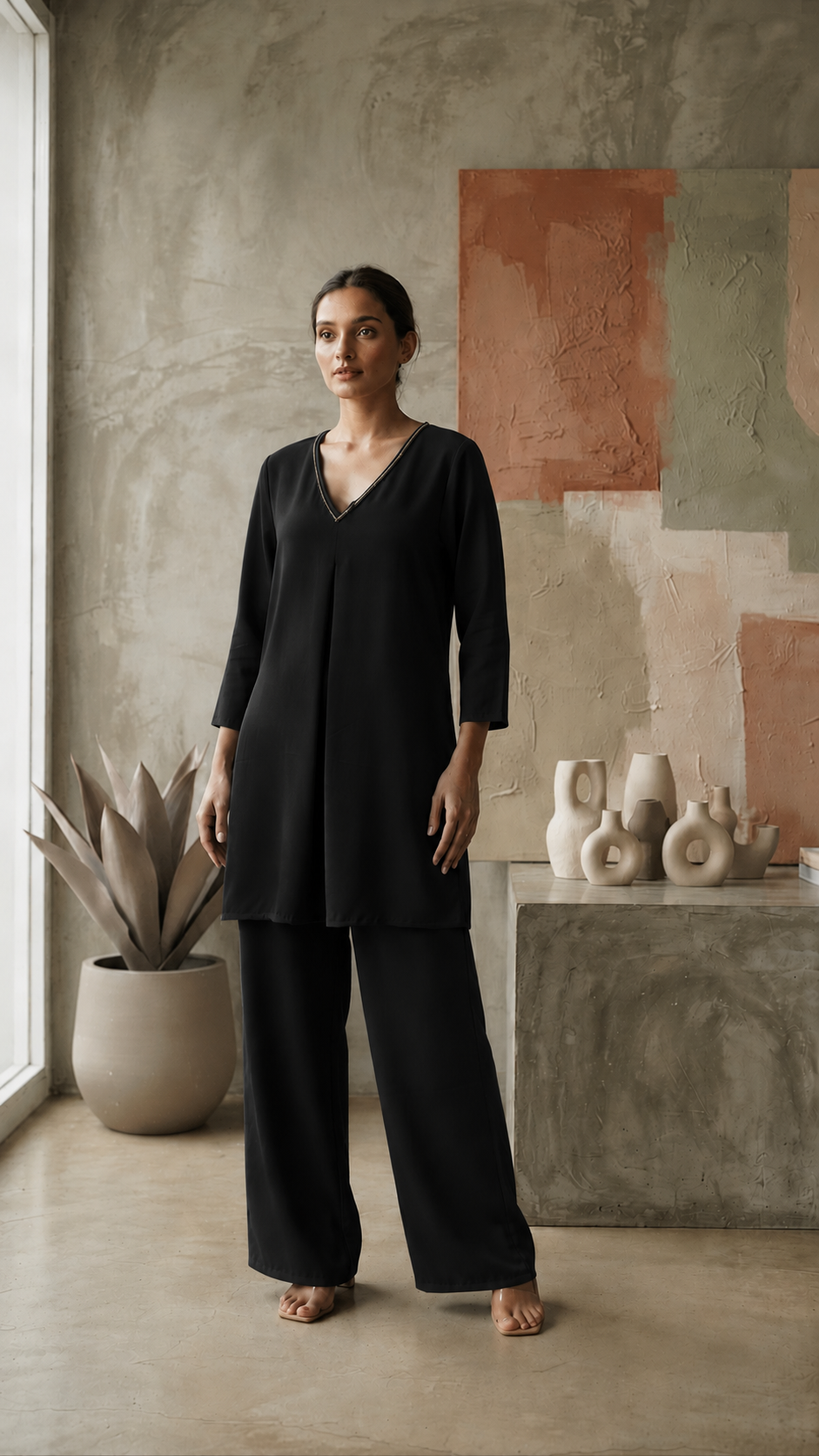 Designer Neck Work Co-Ord Set - flat lay