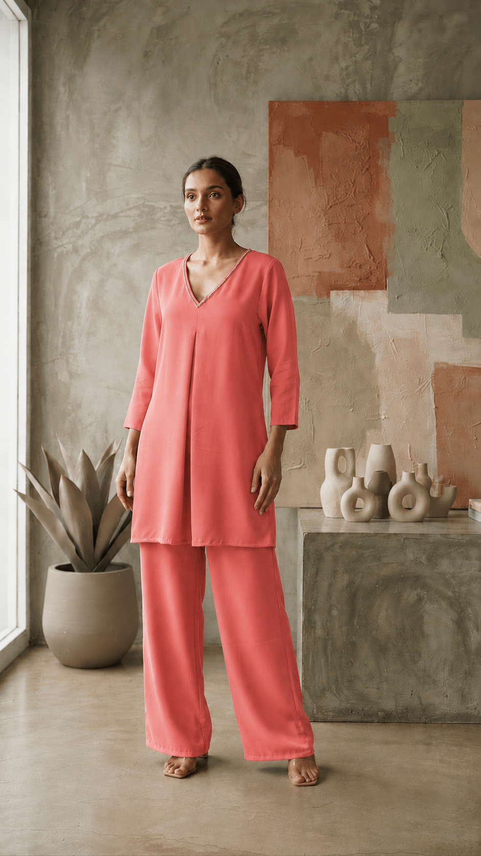 Designer Neck Work Co-Ord Set