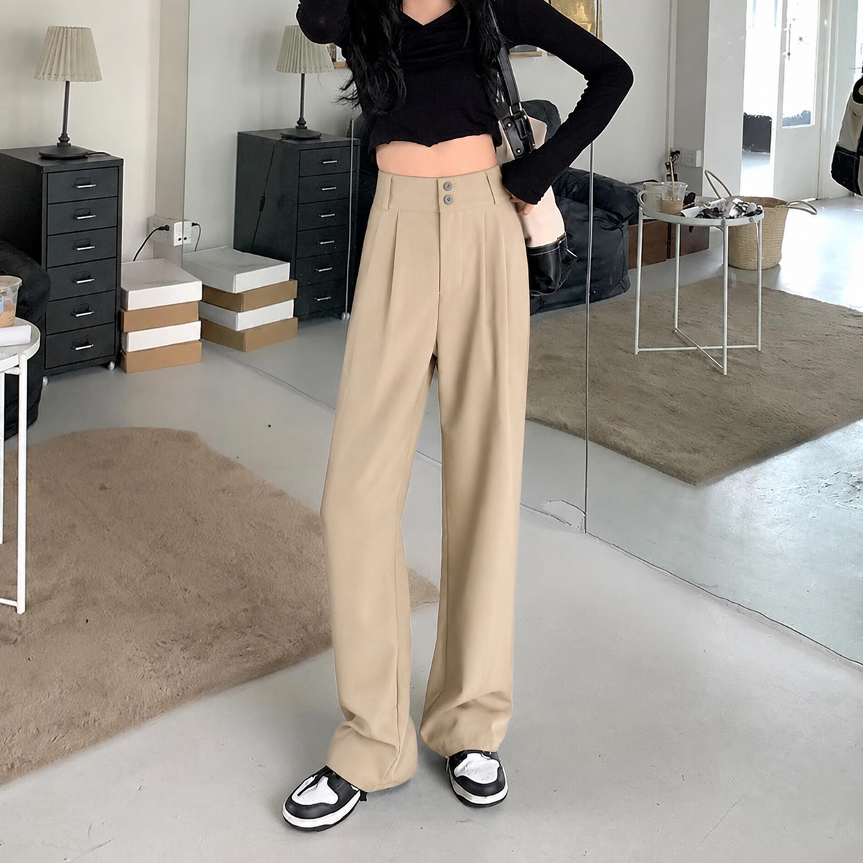 Korean Formal High-Waist Wide-Leg Trousers - Barbie Fabric