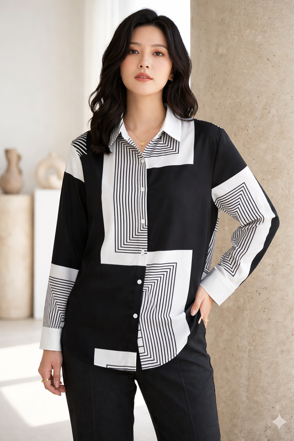 Geometric Stripe Colour Block Shirt