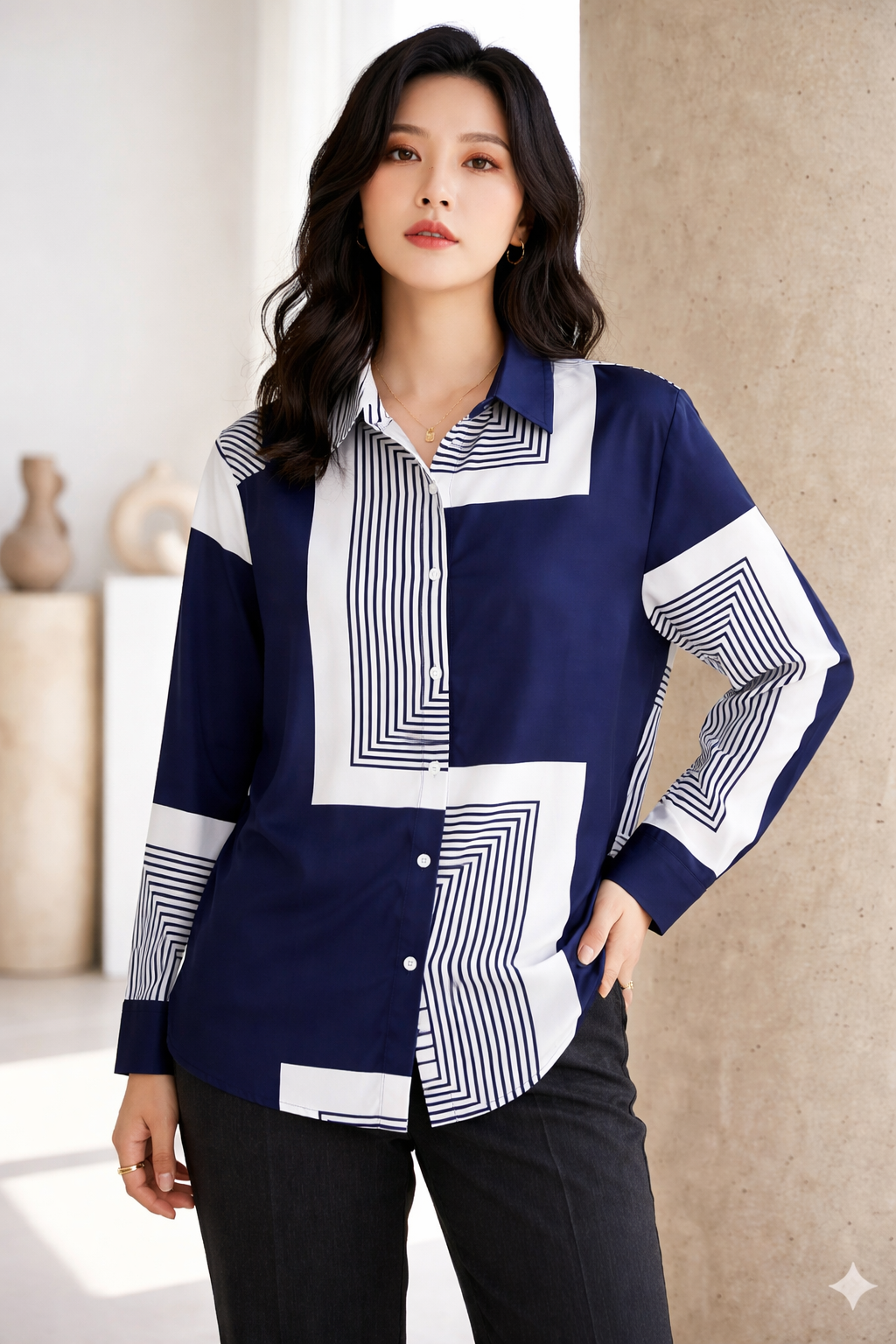 Geometric Stripe Colour Block Shirt