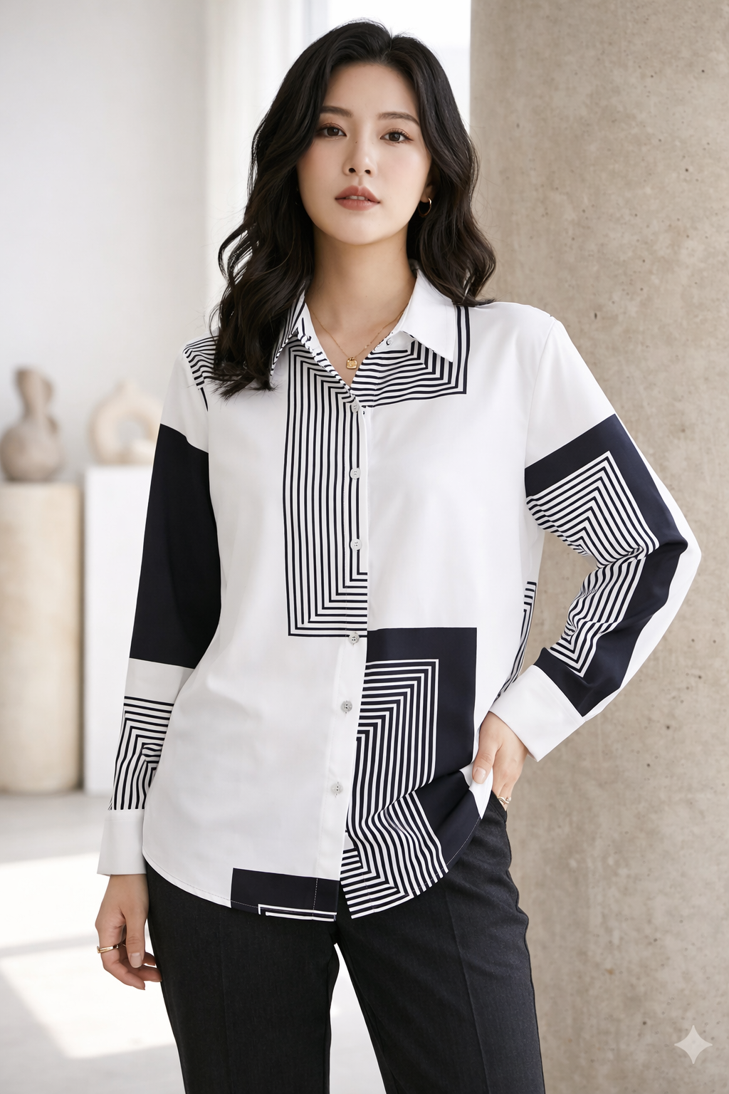 Geometric Stripe Colour Block Shirt