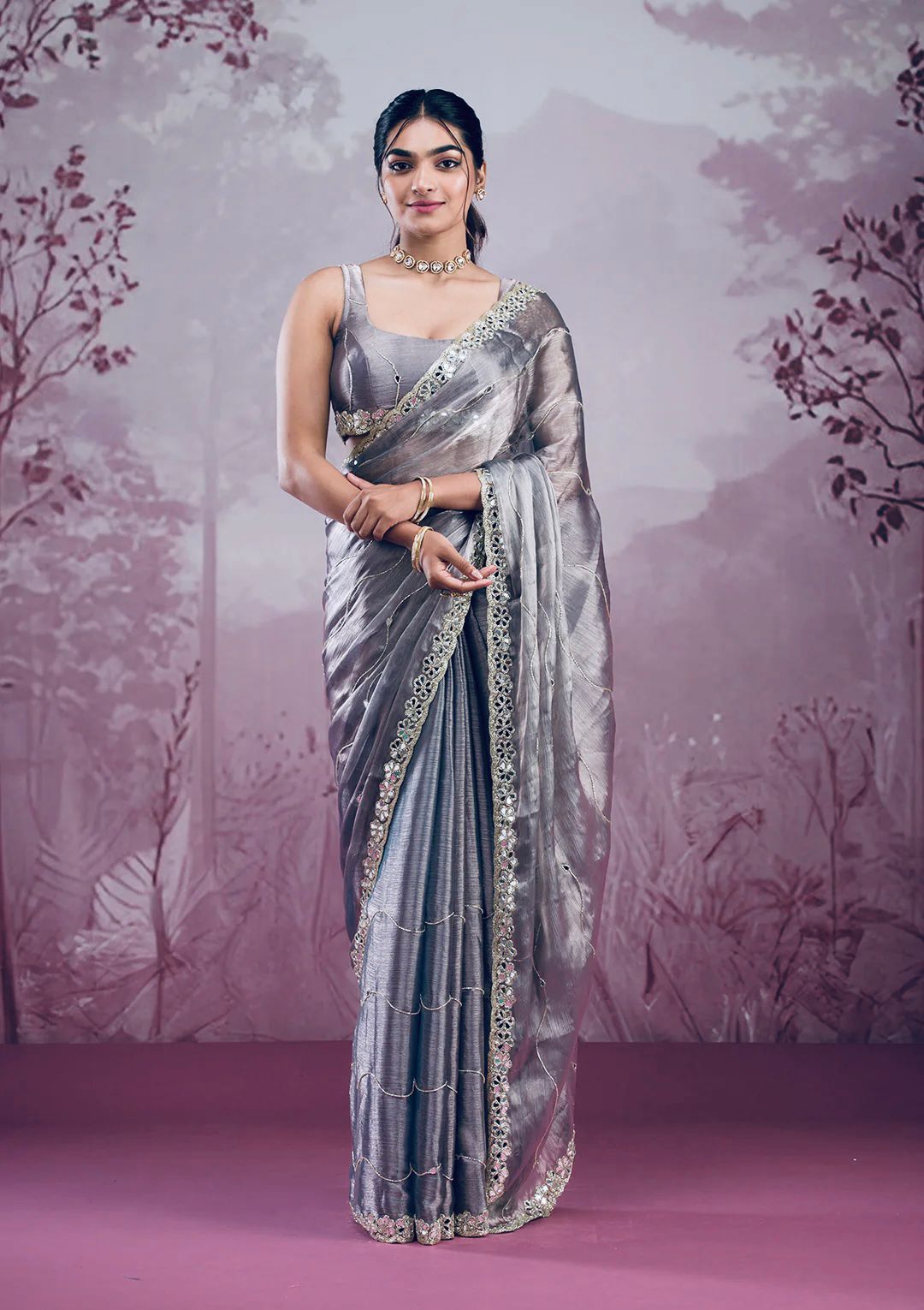 Maverick Fusion Premium Burberry Saree Set