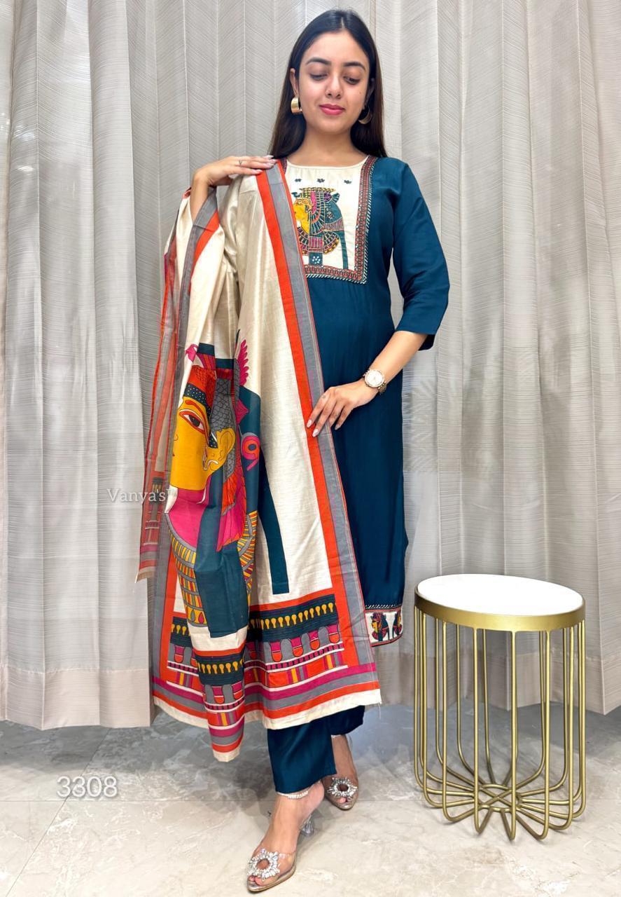 Maverick Fusion Egyptian Traditional Print Silk Three-Piece Suit