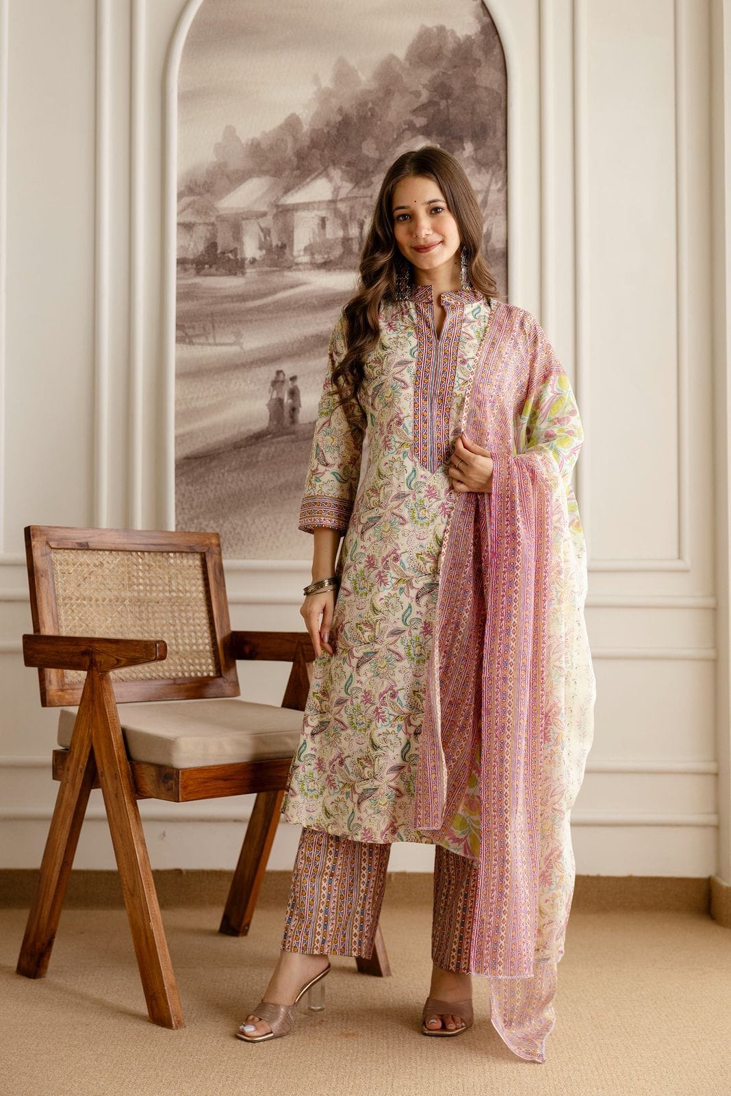 Maverick Fusion Printed Cotton Top-Bottom-Dupatta Set