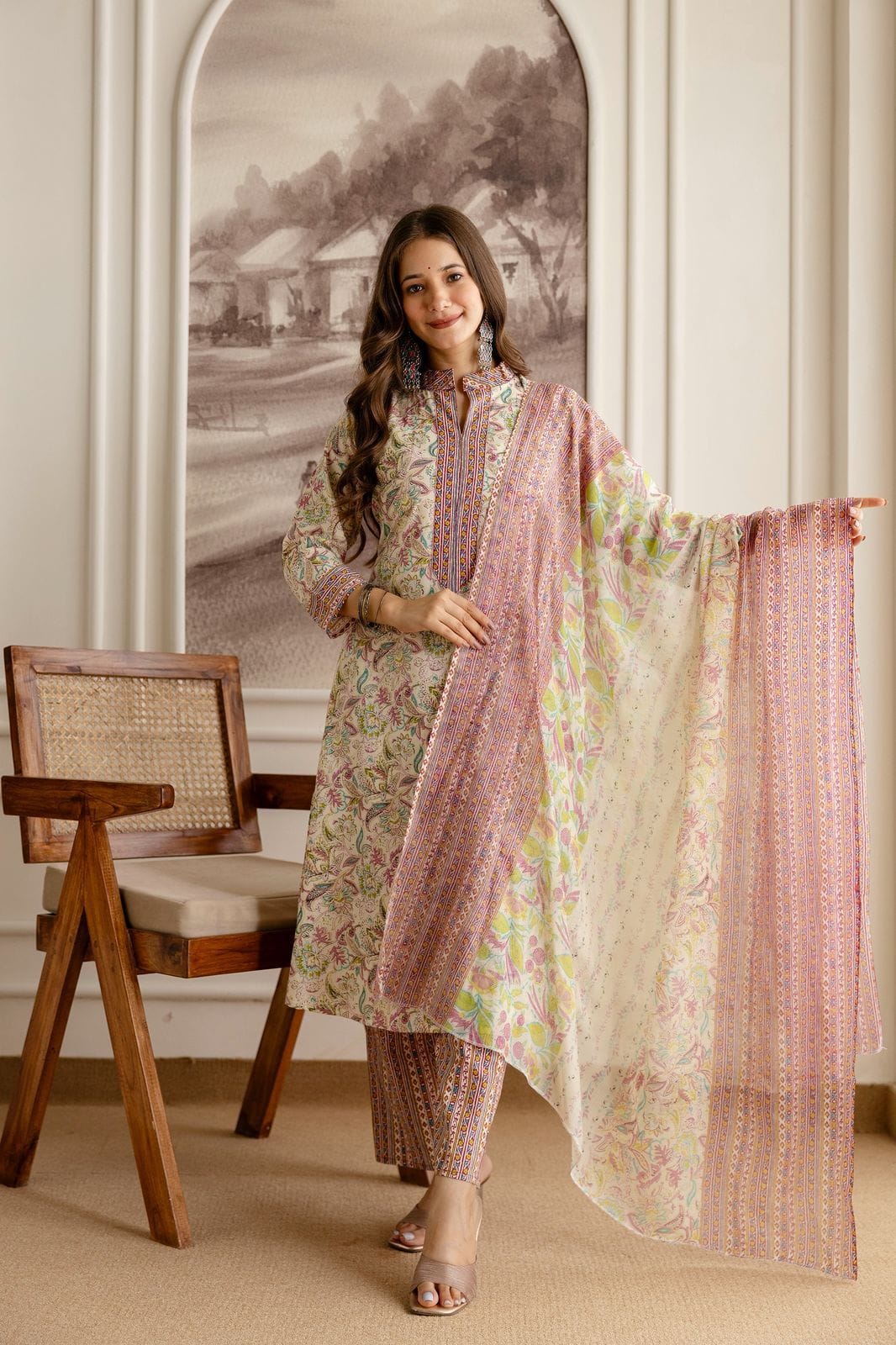 Maverick Fusion Printed Cotton Top-Bottom-Dupatta Set