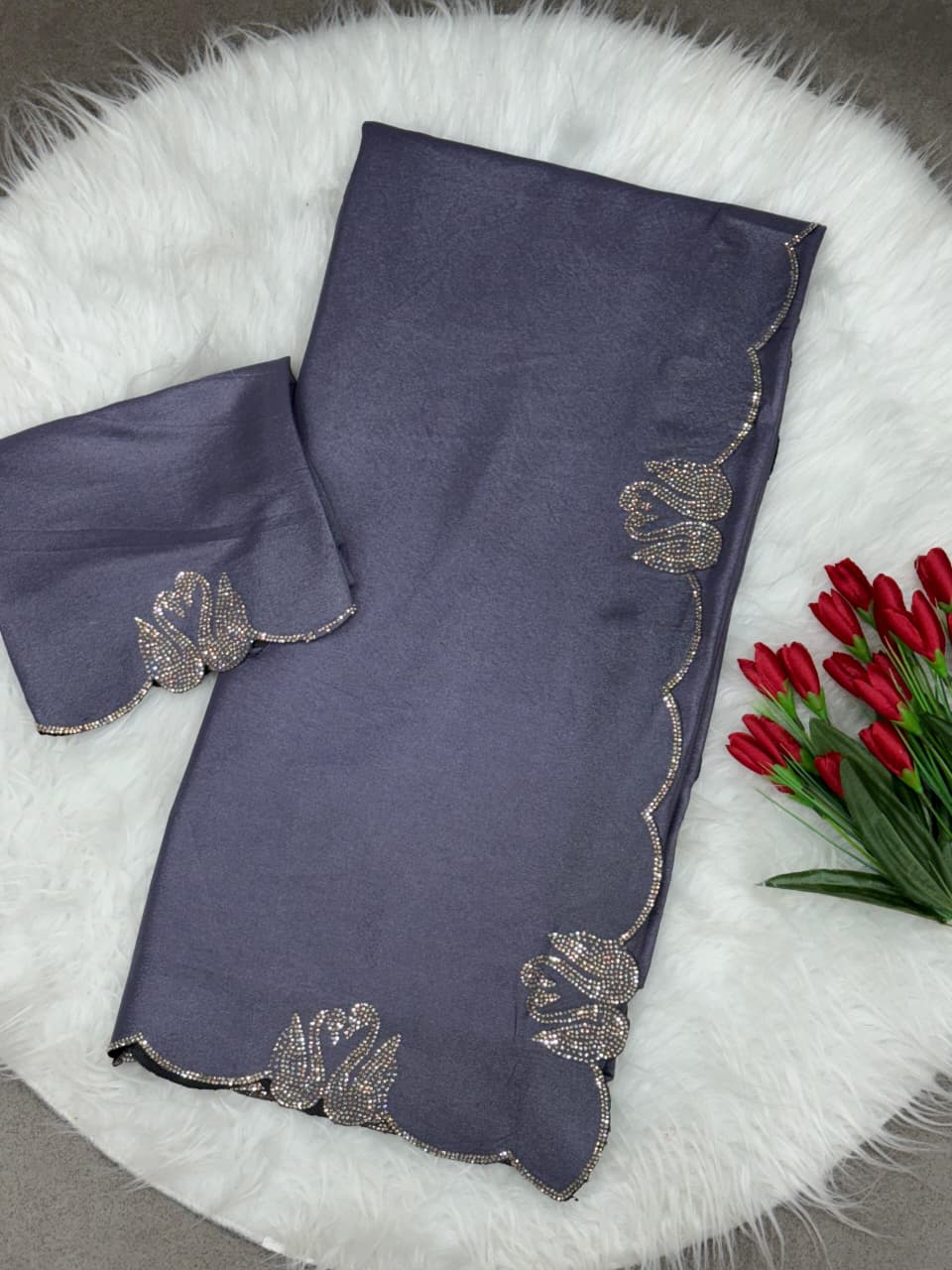 Maverick Fusion Swan Diamond Work Cut Work Saree