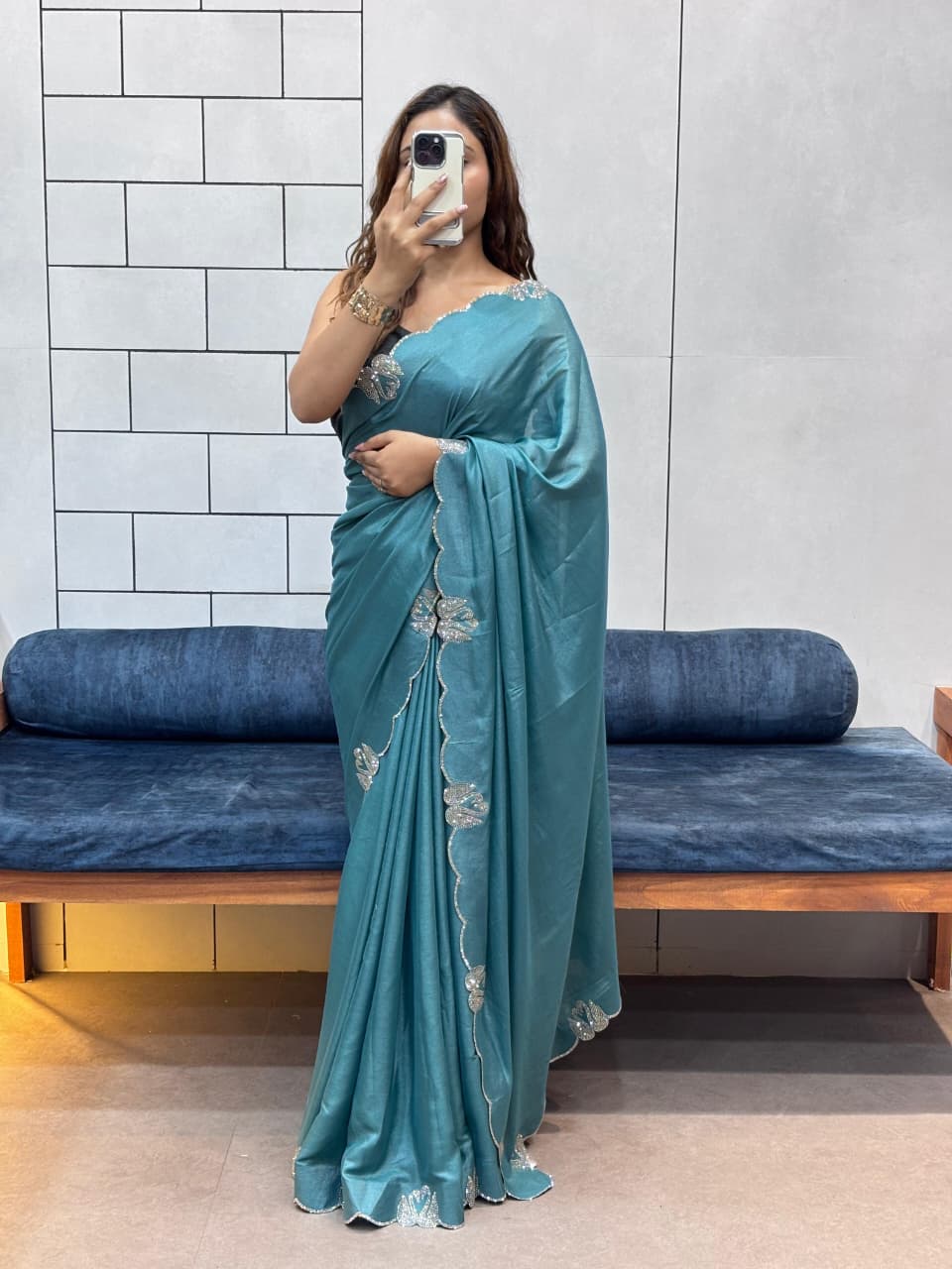 Maverick Fusion Swan Diamond Work Cut Work Saree