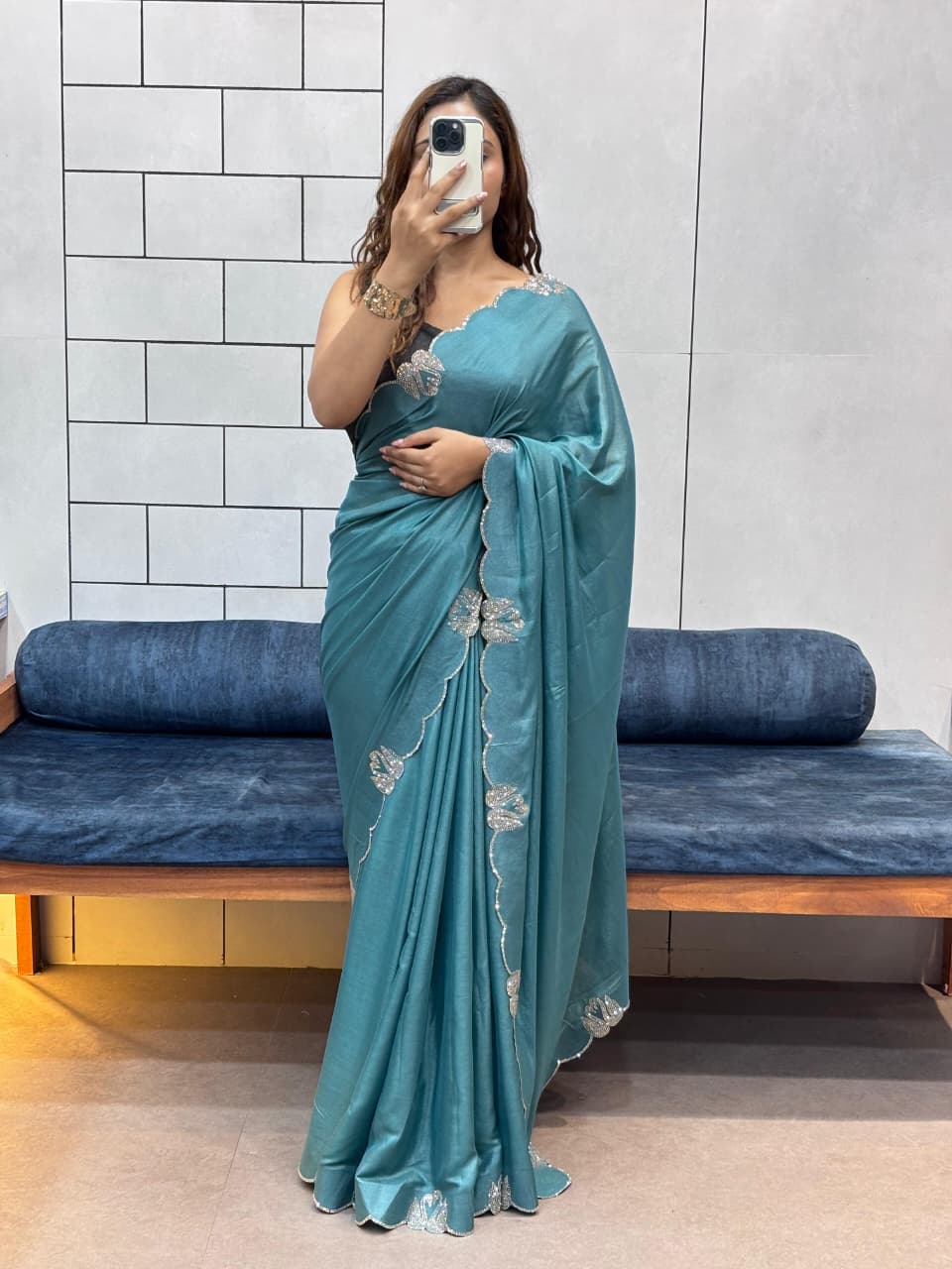 Maverick Fusion Swan Diamond Work Cut Work Saree