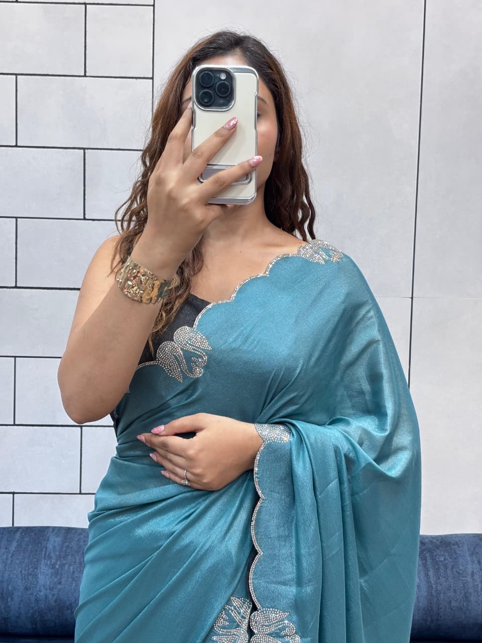 Maverick Fusion Swan Diamond Work Cut Work Saree