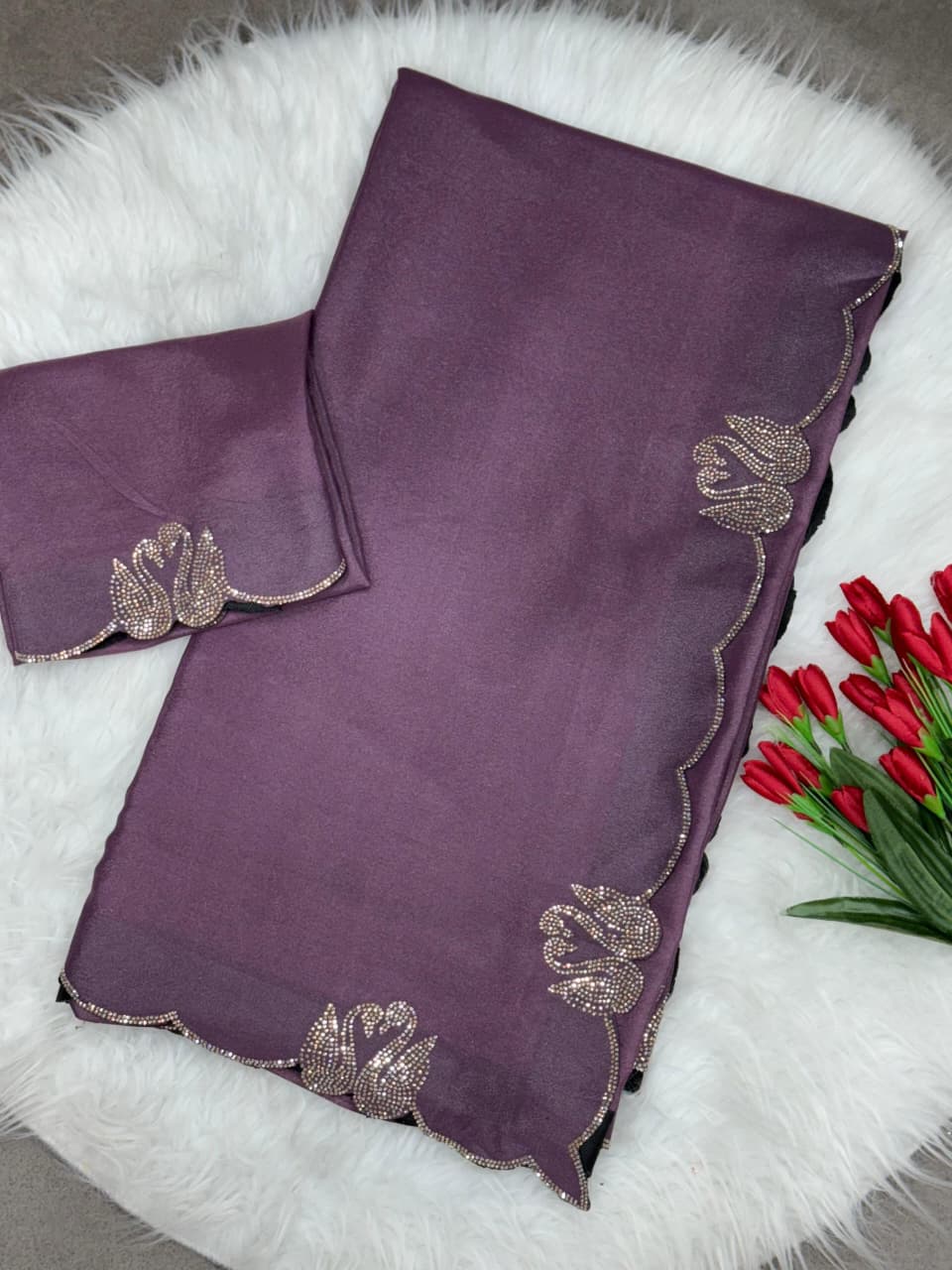 Maverick Fusion Swan Diamond Work Cut Work Saree