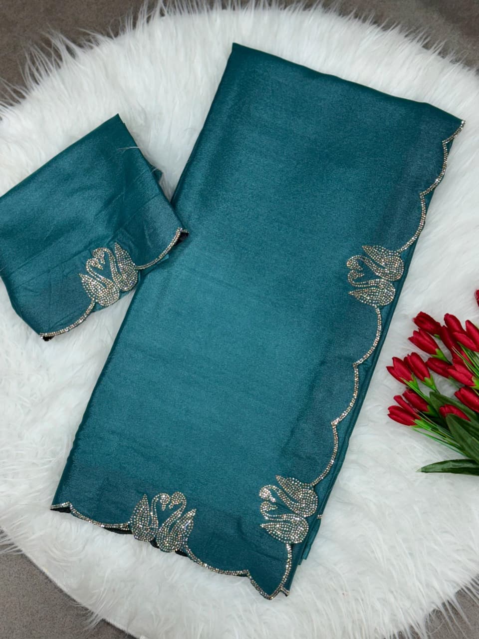 Maverick Fusion Swan Diamond Work Cut Work Saree