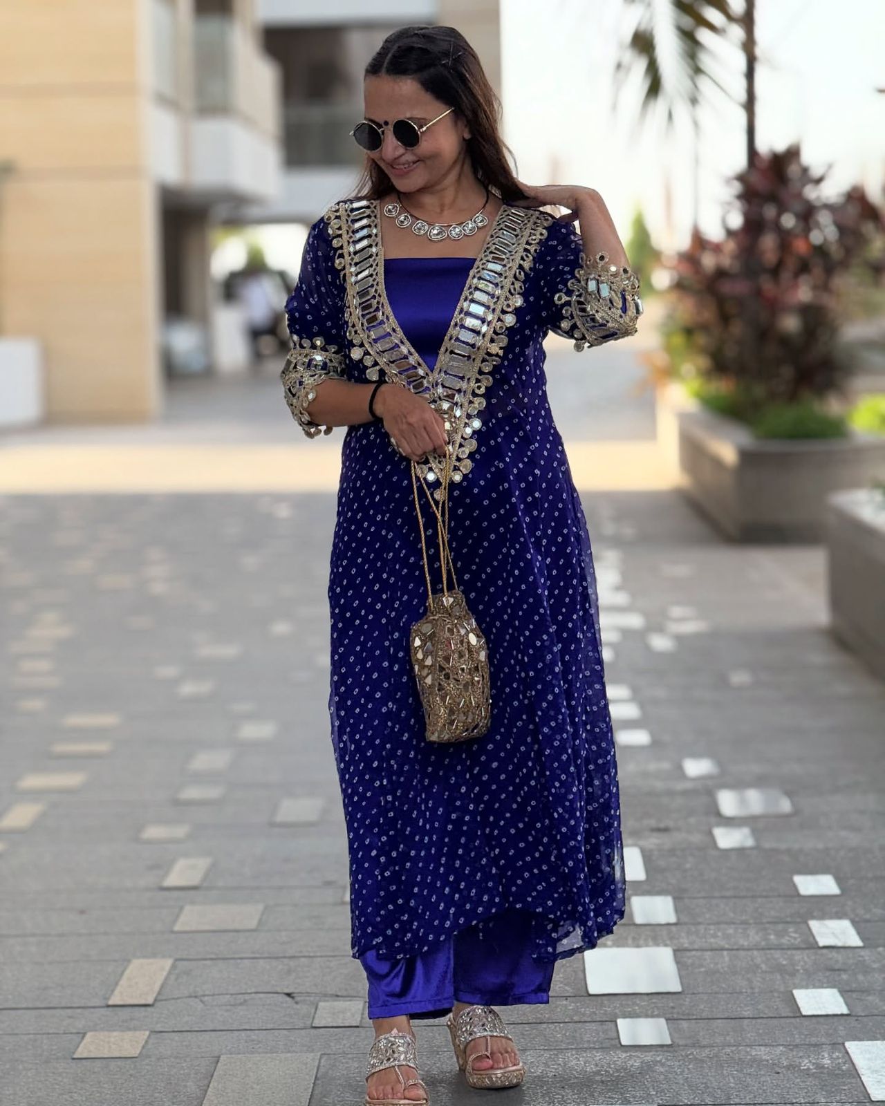 Maverick Fusion Mirror Handwork Neck Indo Kurti Set