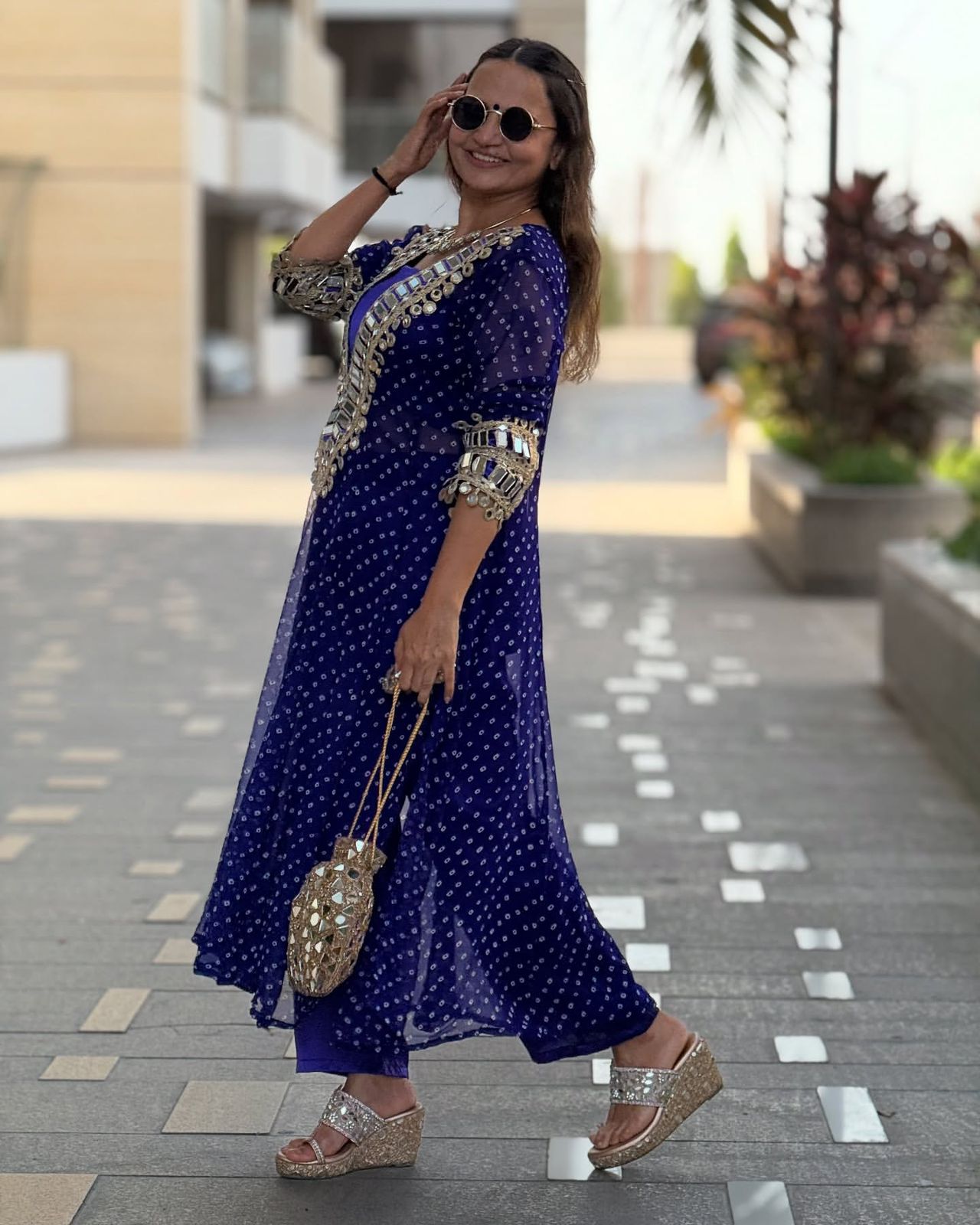 Maverick Fusion Mirror Handwork Neck Indo Kurti Set