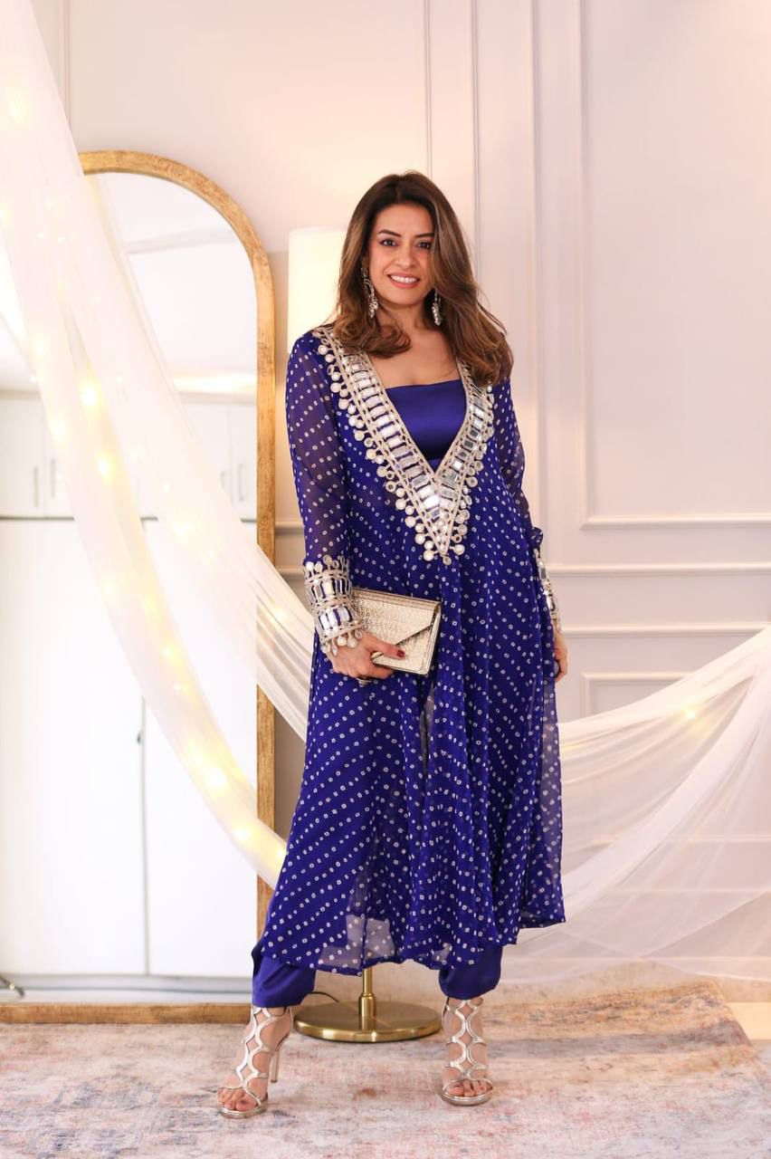 Maverick Fusion Mirror Handwork Neck Indo Kurti Set