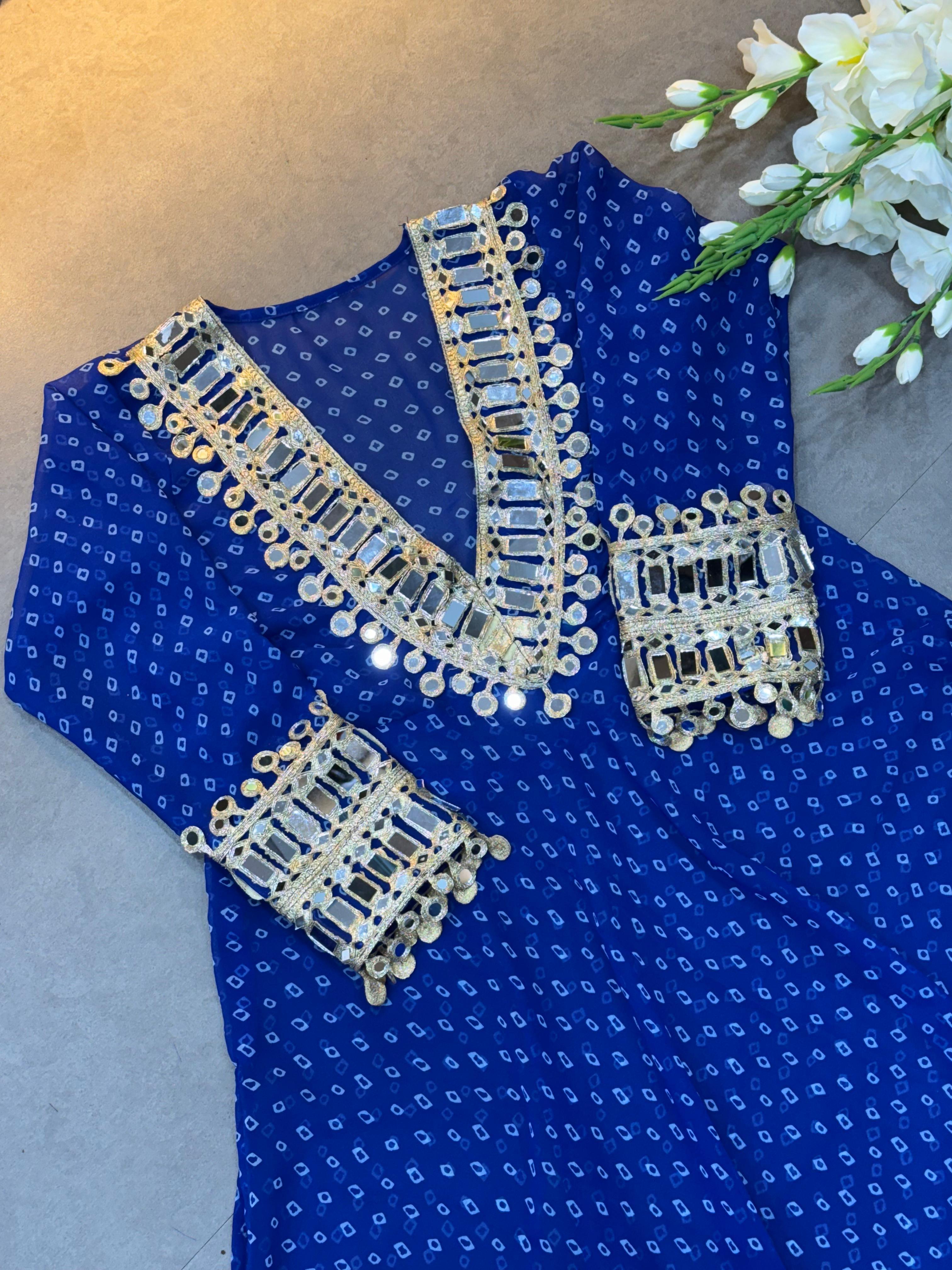 Maverick Fusion Mirror Handwork Neck Indo Kurti Set