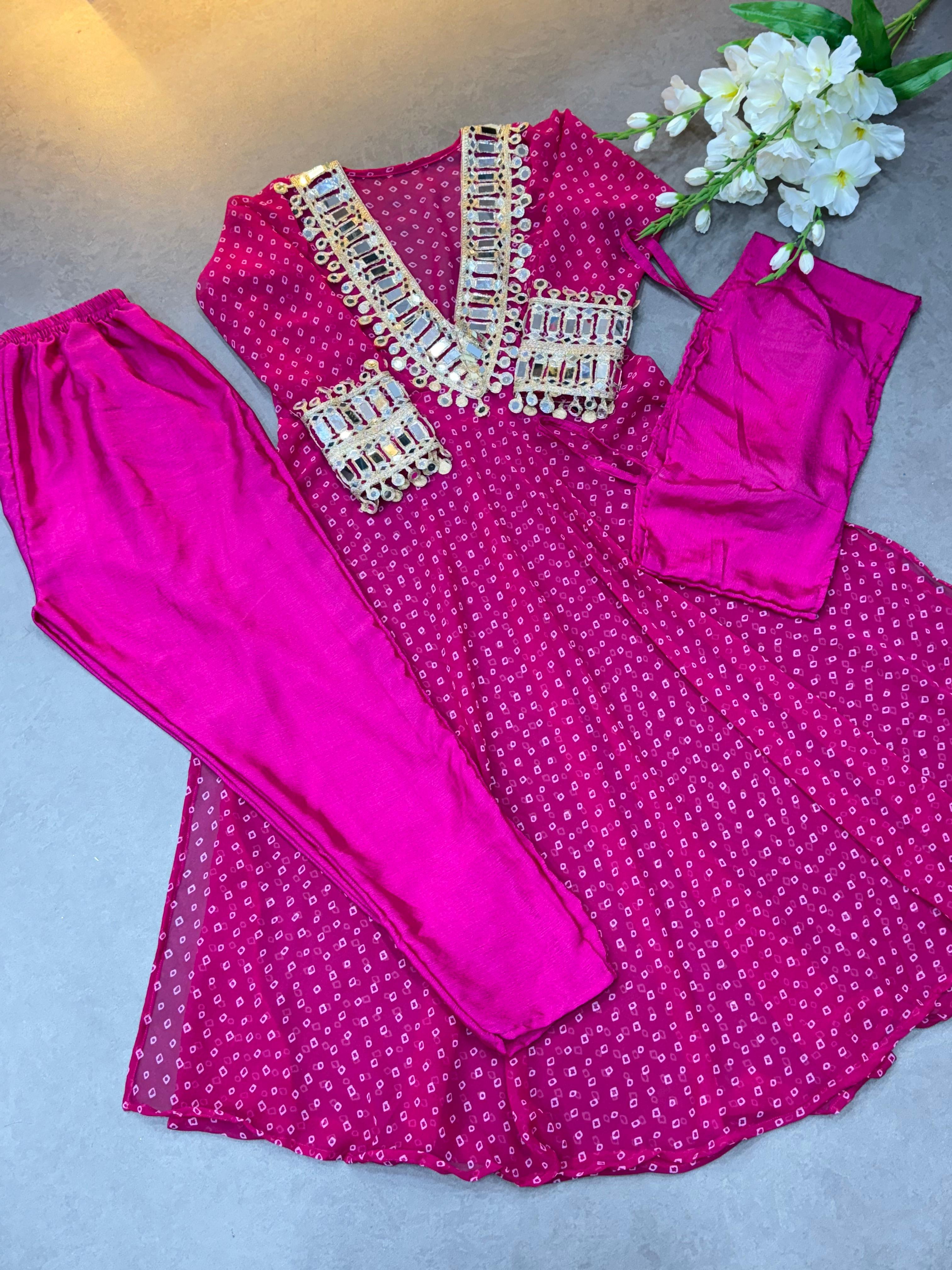 Maverick Fusion Mirror Handwork Neck Indo Kurti Set