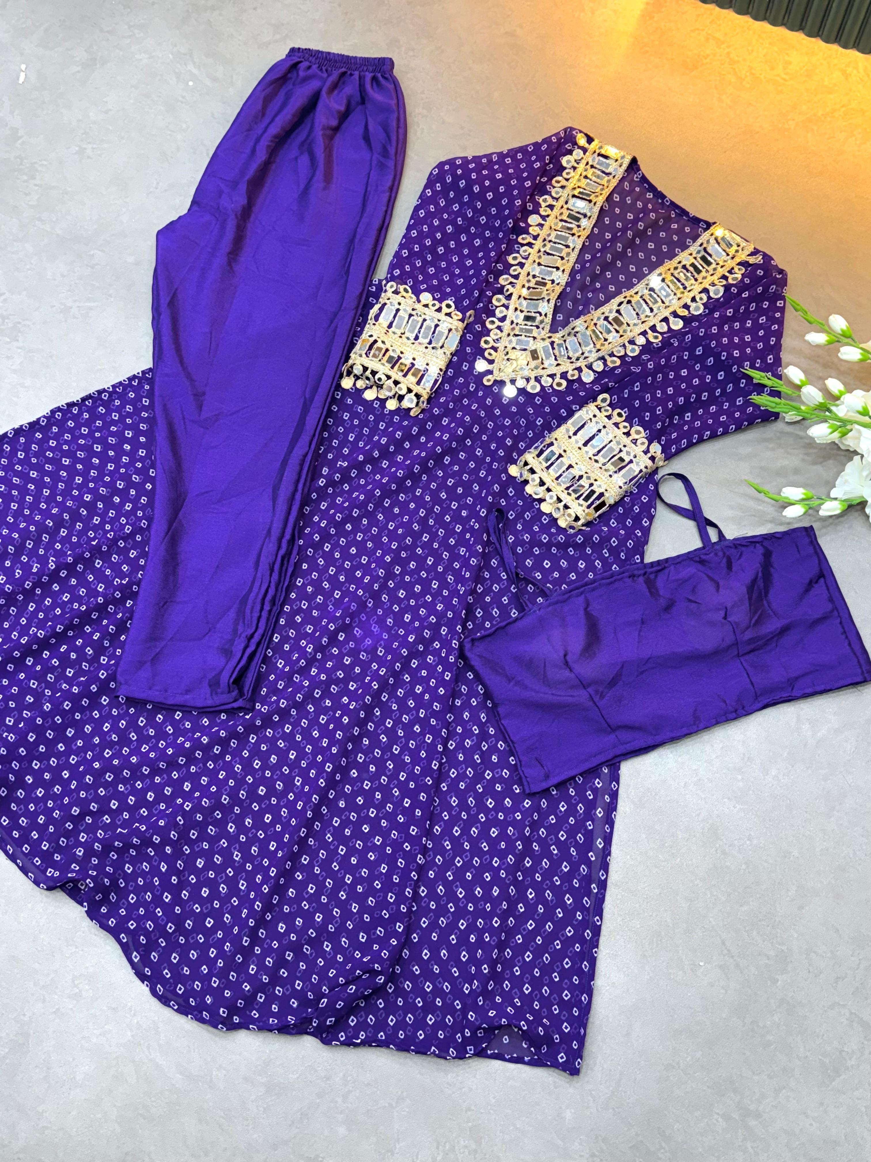 Maverick Fusion Mirror Handwork Neck Indo Kurti Set