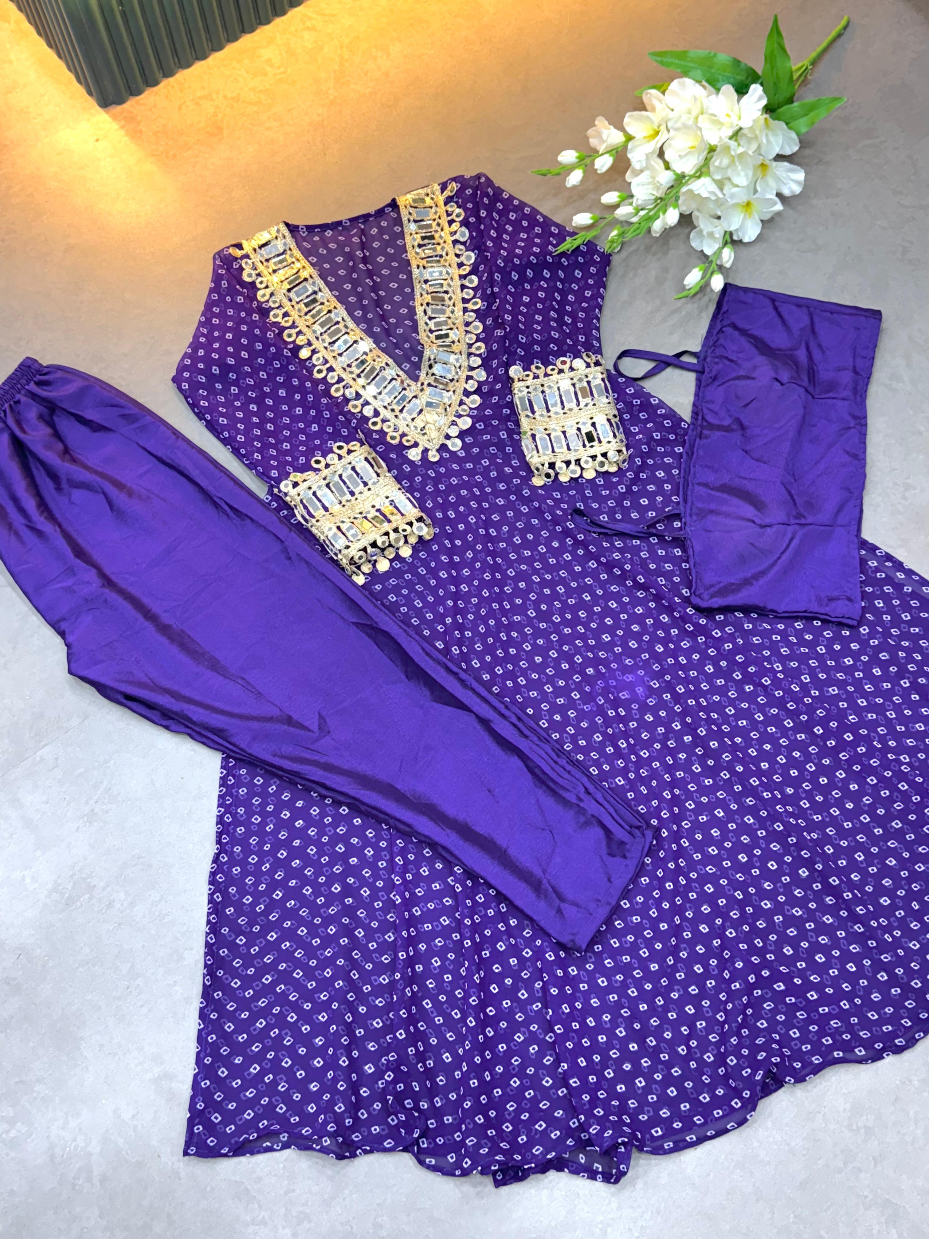 Maverick Fusion Mirror Handwork Neck Indo Kurti Set