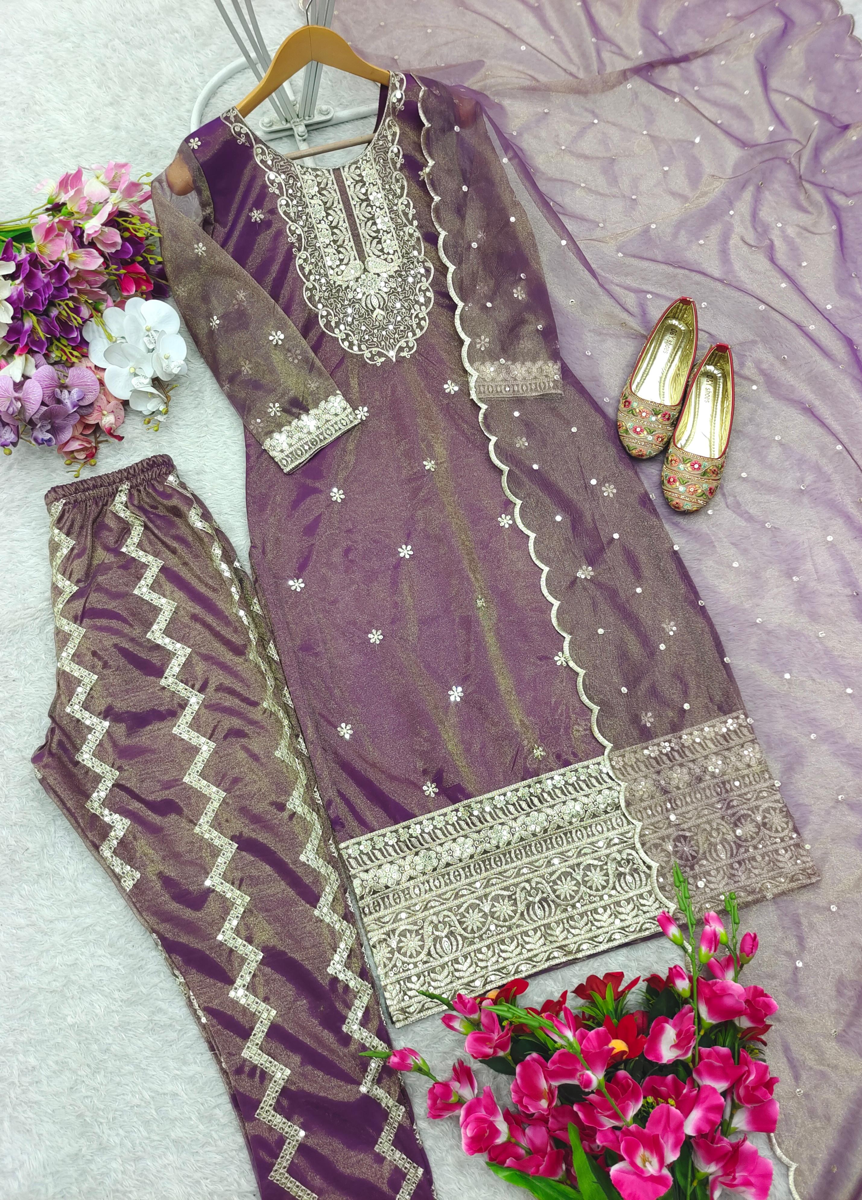 Maverick Fusion Twin-Tisyu Net Top Pant Dupatta Set