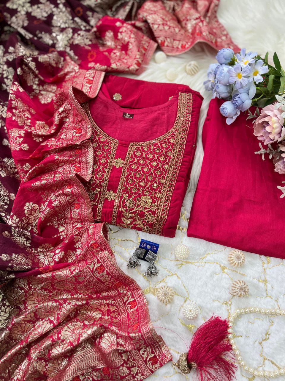 Maverick Fusion Anarkali Flared Kurti–Pant–Dupatta Set