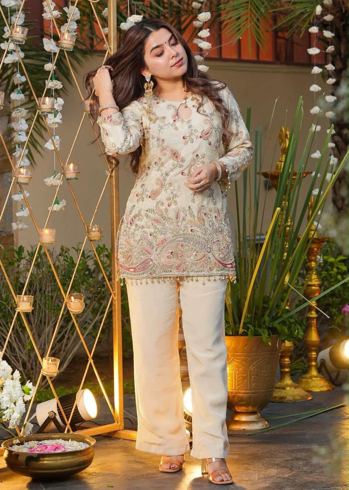 Designer Heavy French Crepe Silk Rose Gold Coding Embroidery Kurta Set with Pant