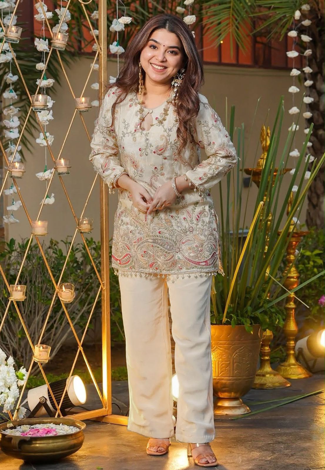 Designer Heavy French Crepe Silk Rose Gold Coding Embroidery Kurta Set with Pant