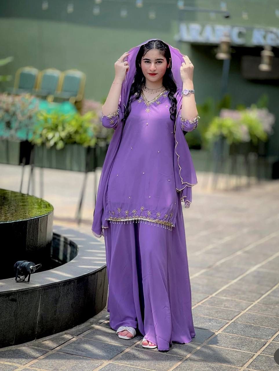 Fox Georgette Sharara Set - Heavy Embroidery Sequence Work with Dupatta