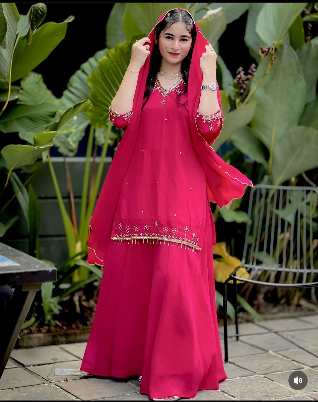 Fox Georgette Sharara Set - Heavy Embroidery Sequence Work with Dupatta
