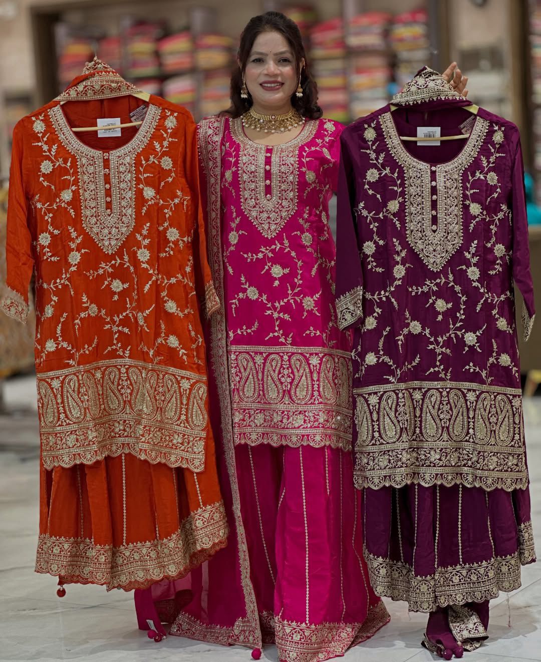 Designer Chinnon Silk Sharara Palazzo Set - Heavy Embroidery Sequence Work with Dupatta
