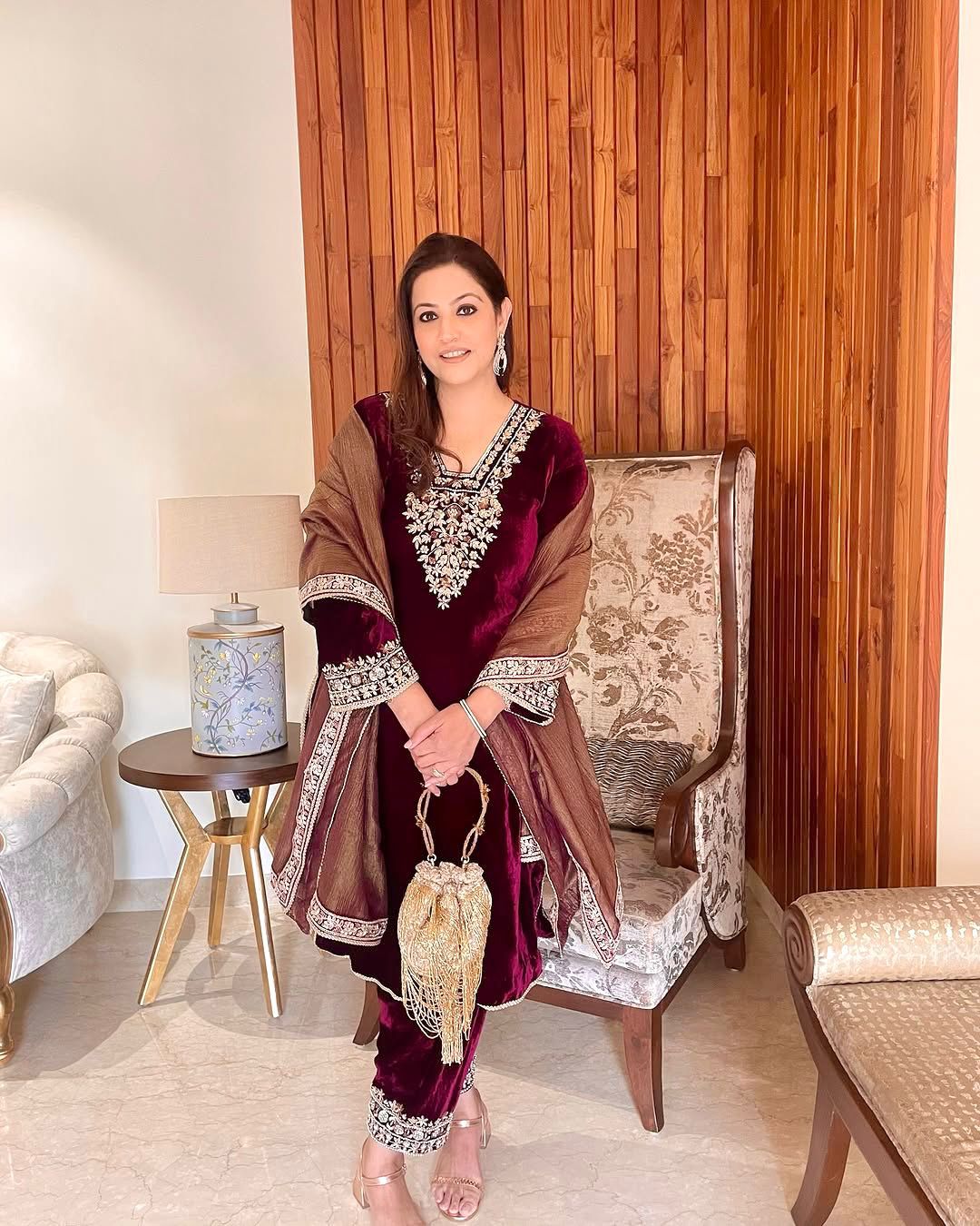 Designer Viscose Velvet Party Wear Set - Heavy Embroidery with Bell Sleeves & Dupatta