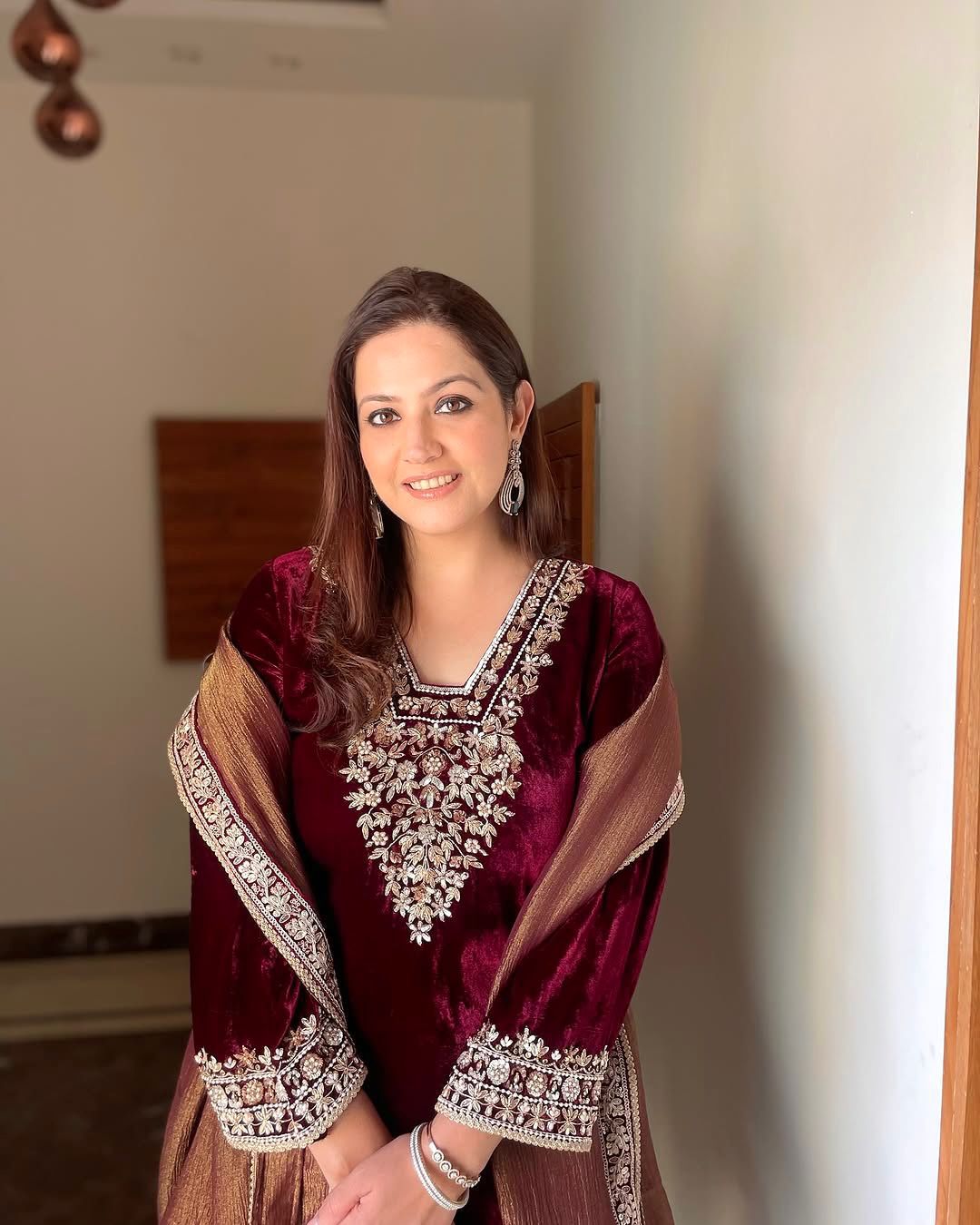 Designer Viscose Velvet Party Wear Set - Heavy Embroidery with Bell Sleeves & Dupatta