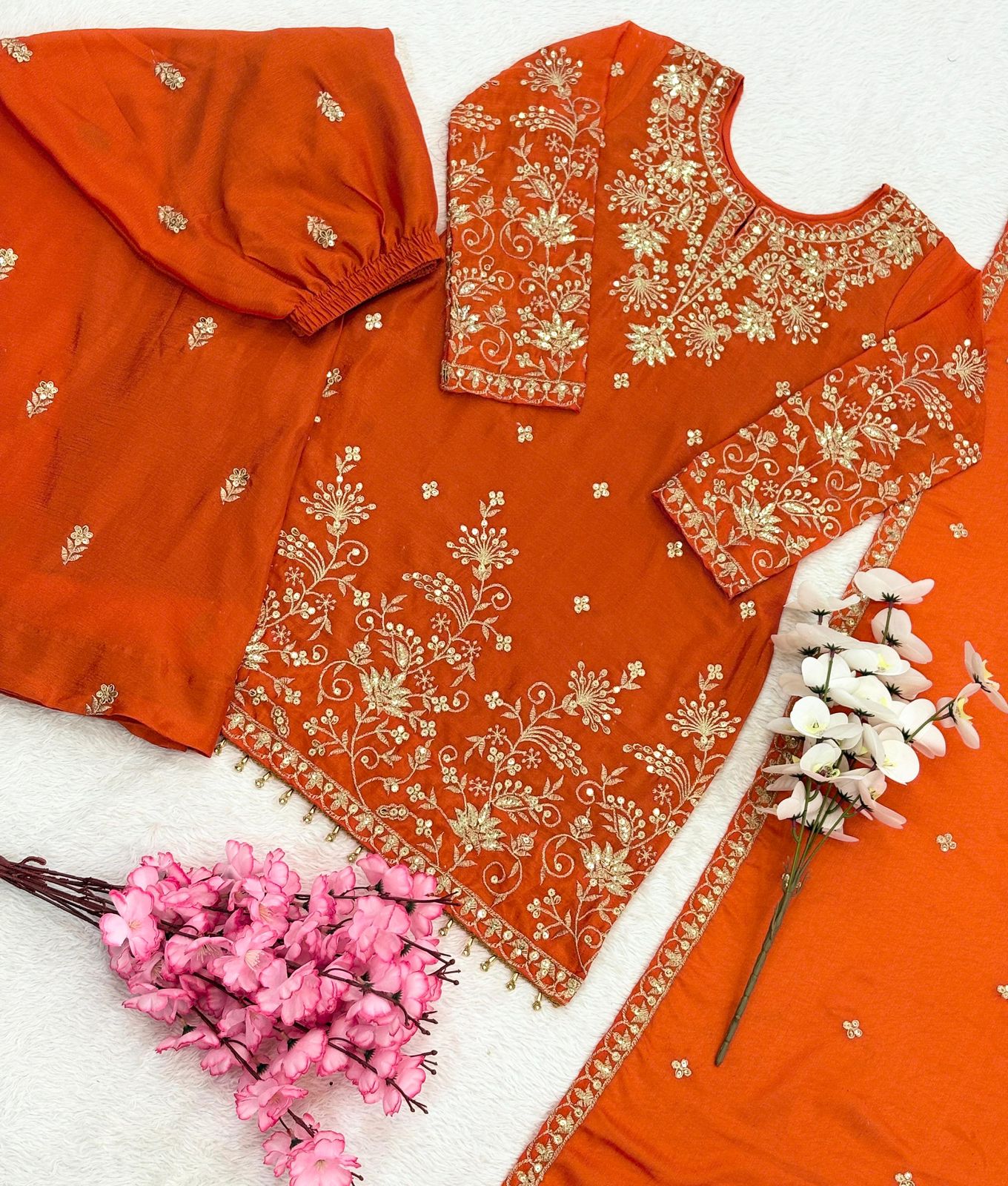 Heavy Embroidered Chinon Silk Outfit