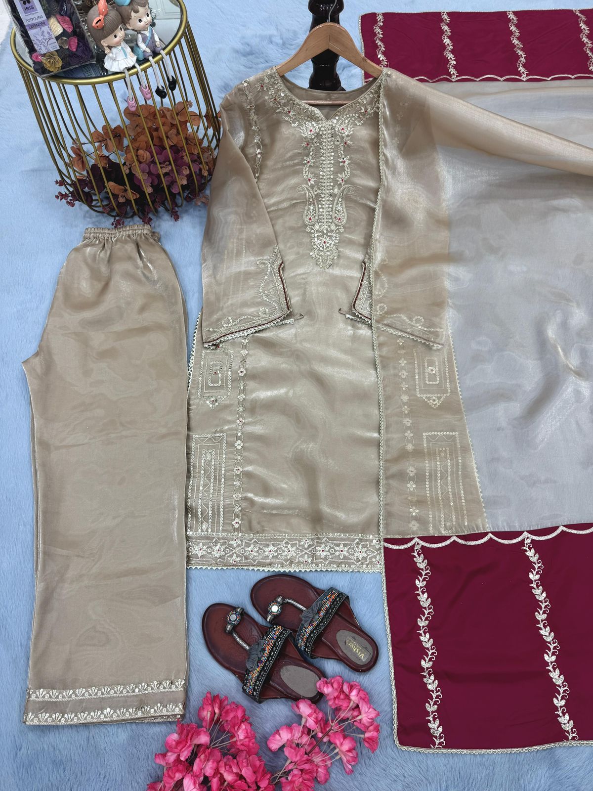 Designer Jimmy Choo Party Wear Top Palazzo & Dupatta Set