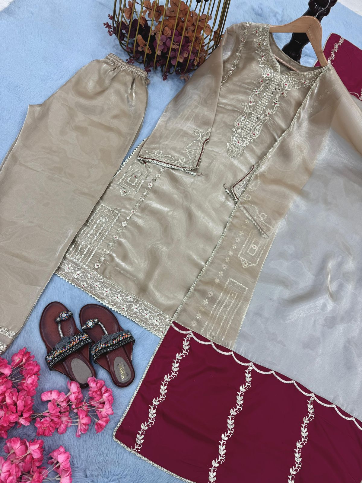 Designer Jimmy Choo Party Wear Top Palazzo & Dupatta Set