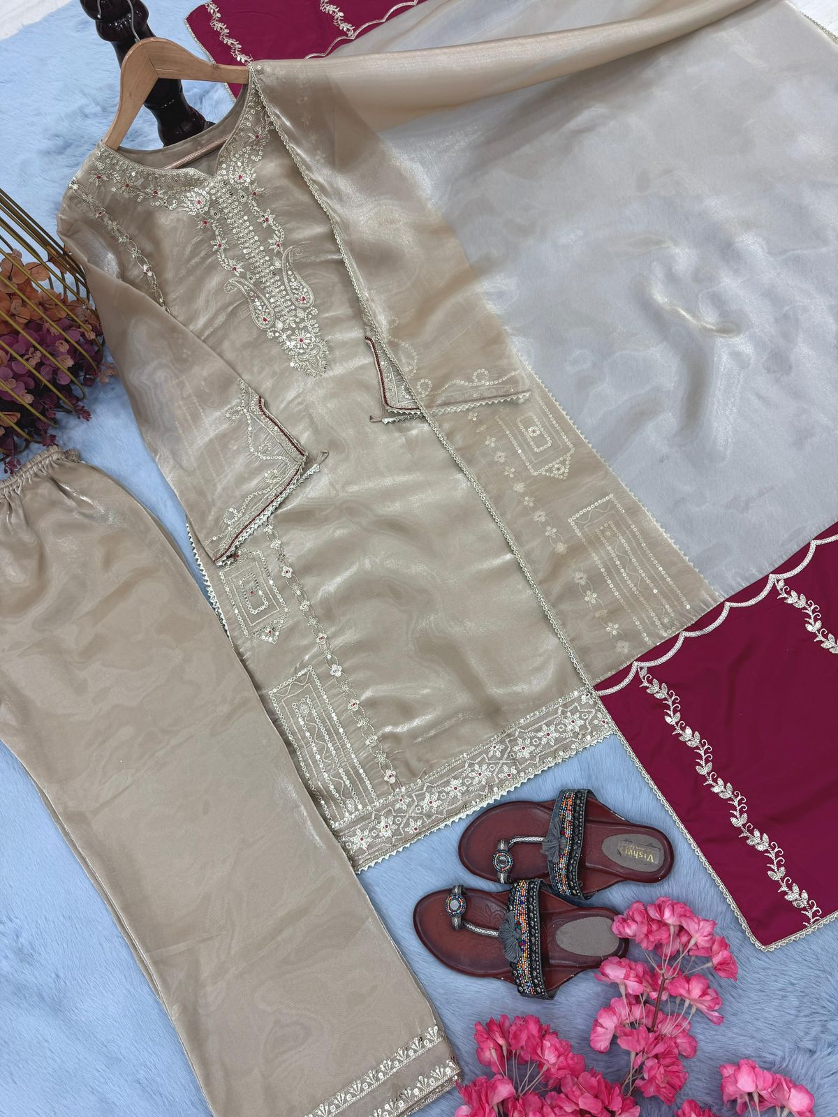 Designer Jimmy Choo Party Wear Top Palazzo & Dupatta Set