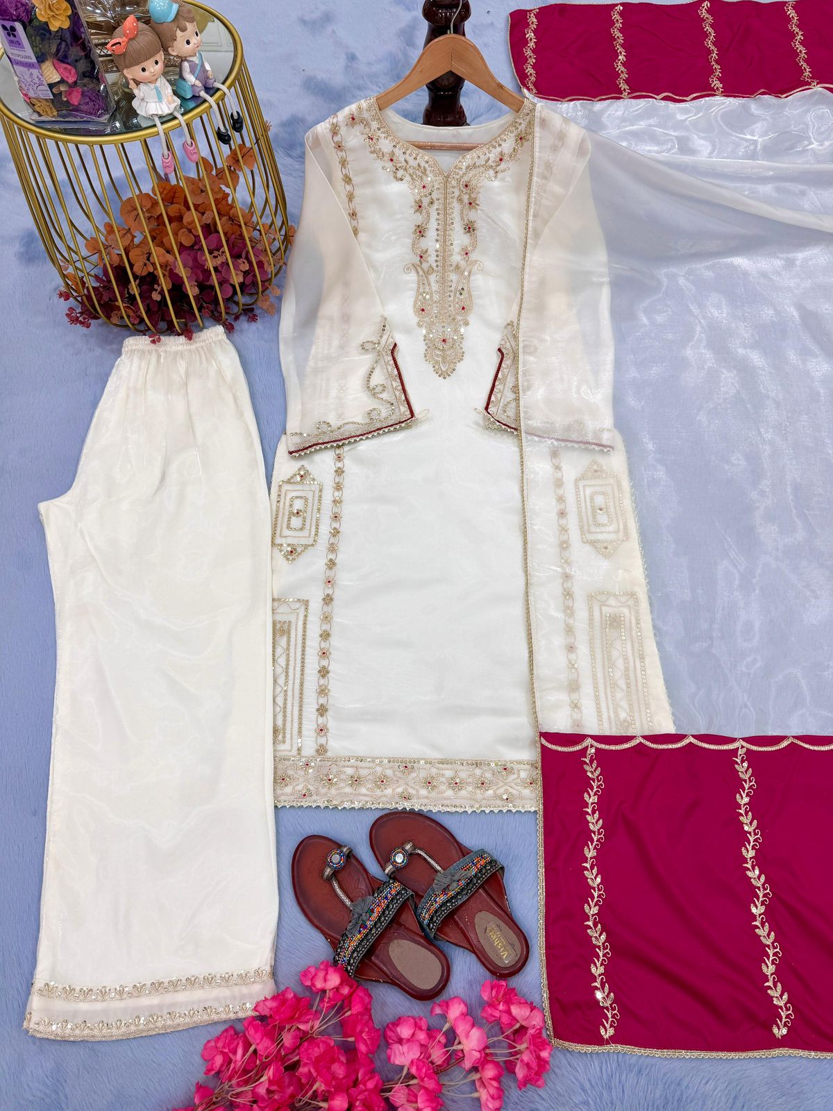 Designer Jimmy Choo Party Wear Top Palazzo & Dupatta Set