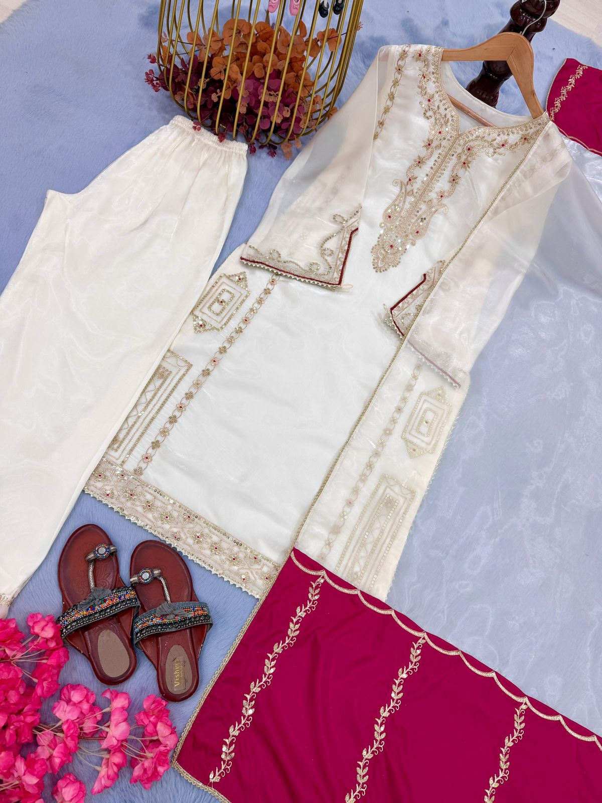 Designer Jimmy Choo Party Wear Top Palazzo & Dupatta Set