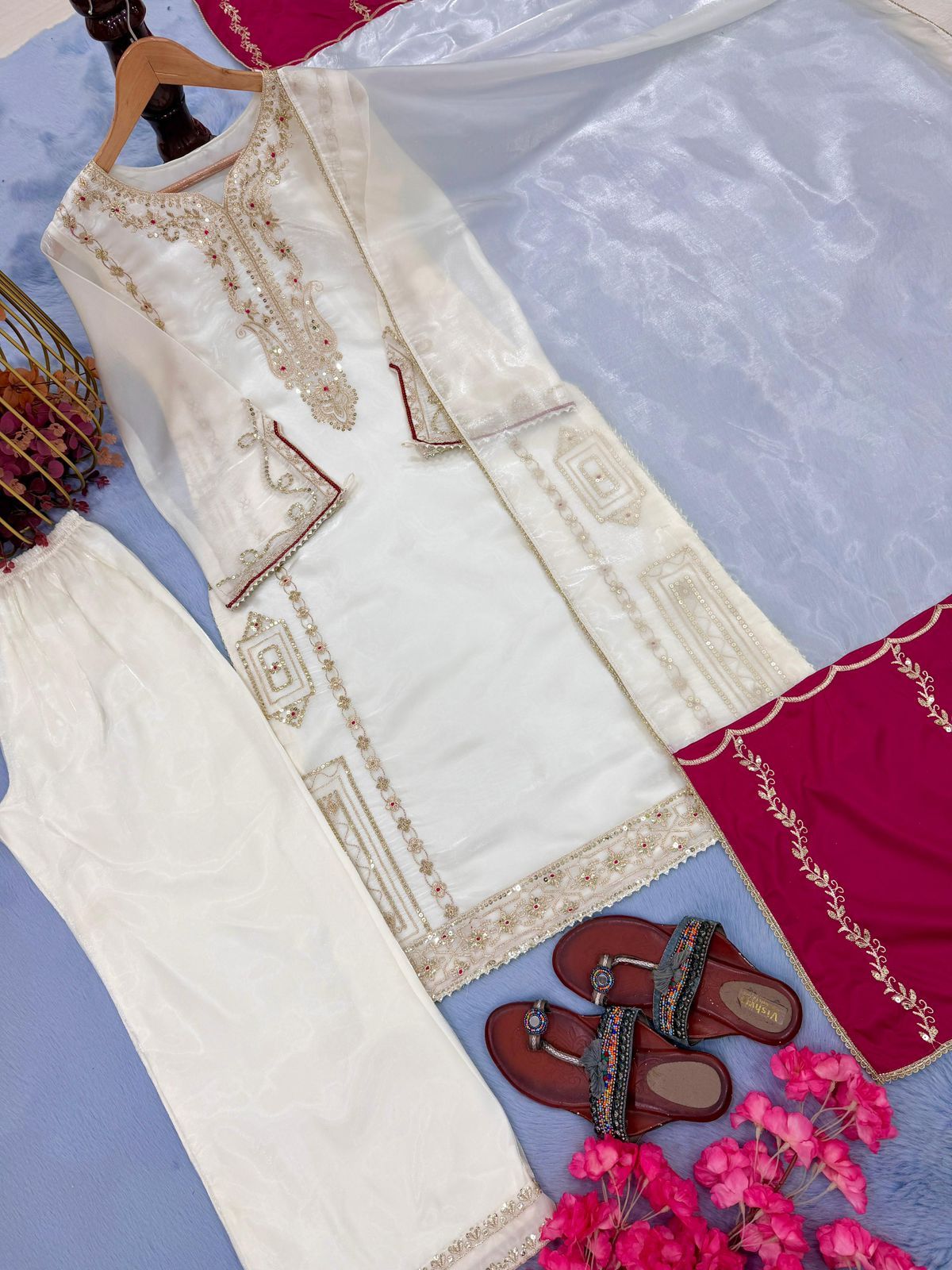 Designer Jimmy Choo Party Wear Top Palazzo & Dupatta Set