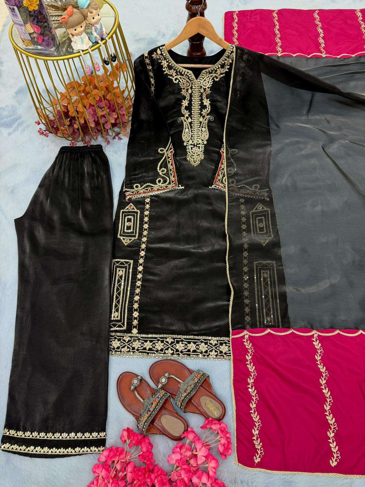 Designer Jimmy Choo Party Wear Top Palazzo & Dupatta Set