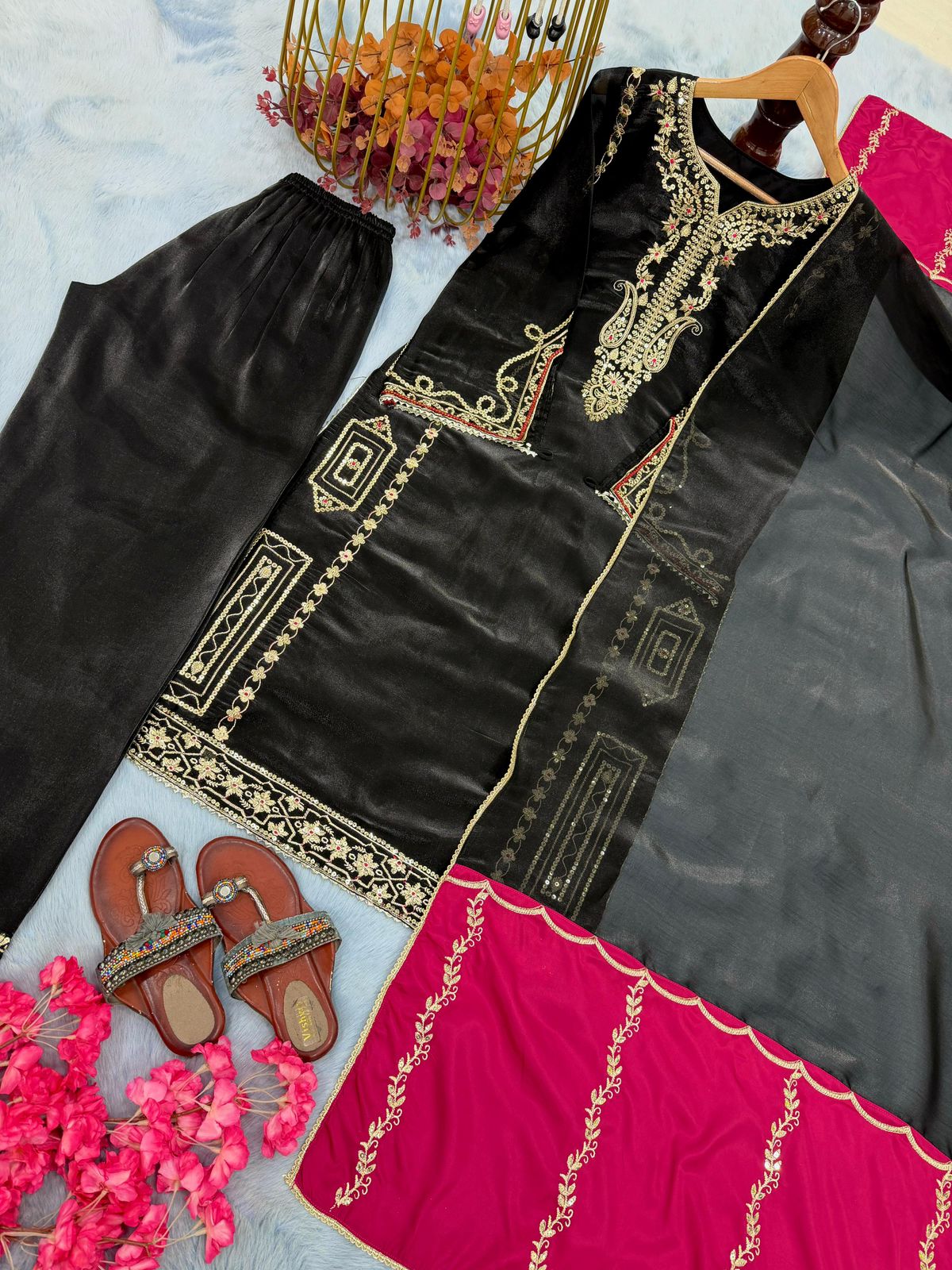 Designer Jimmy Choo Party Wear Top Palazzo & Dupatta Set