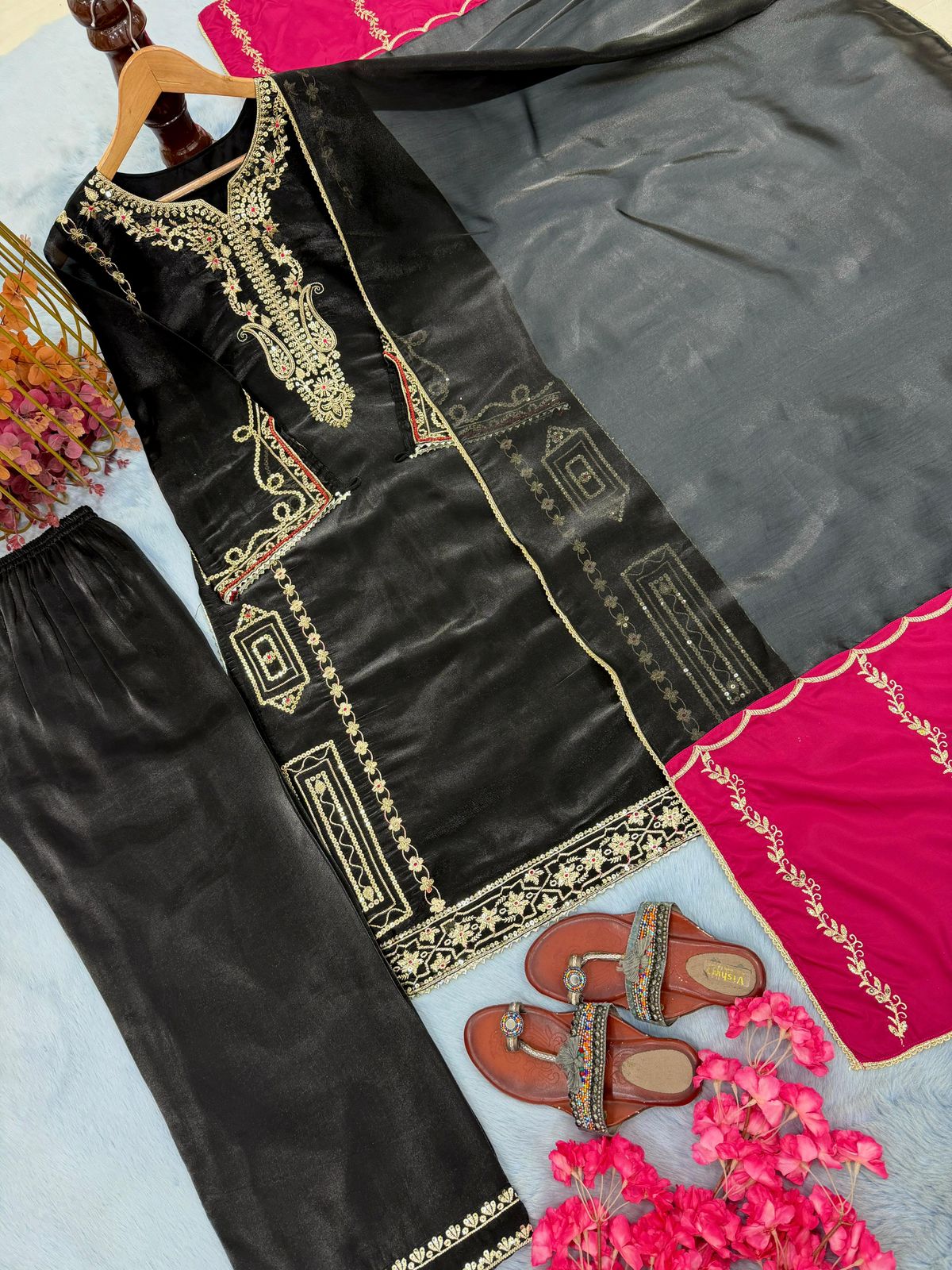 Designer Jimmy Choo Party Wear Top Palazzo & Dupatta Set
