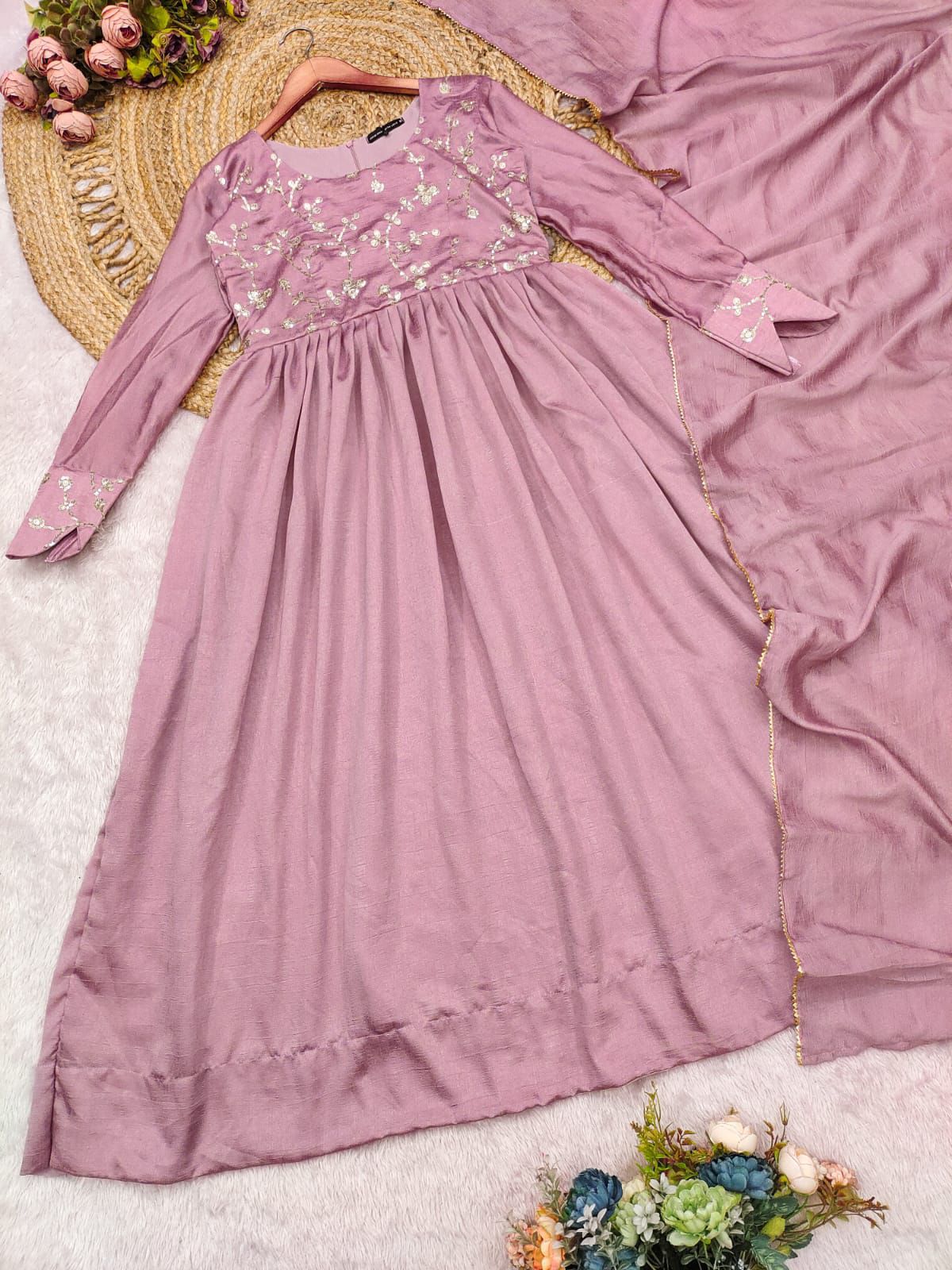 MIMISO Vichitra Silk Embroidered Anarkali Suit