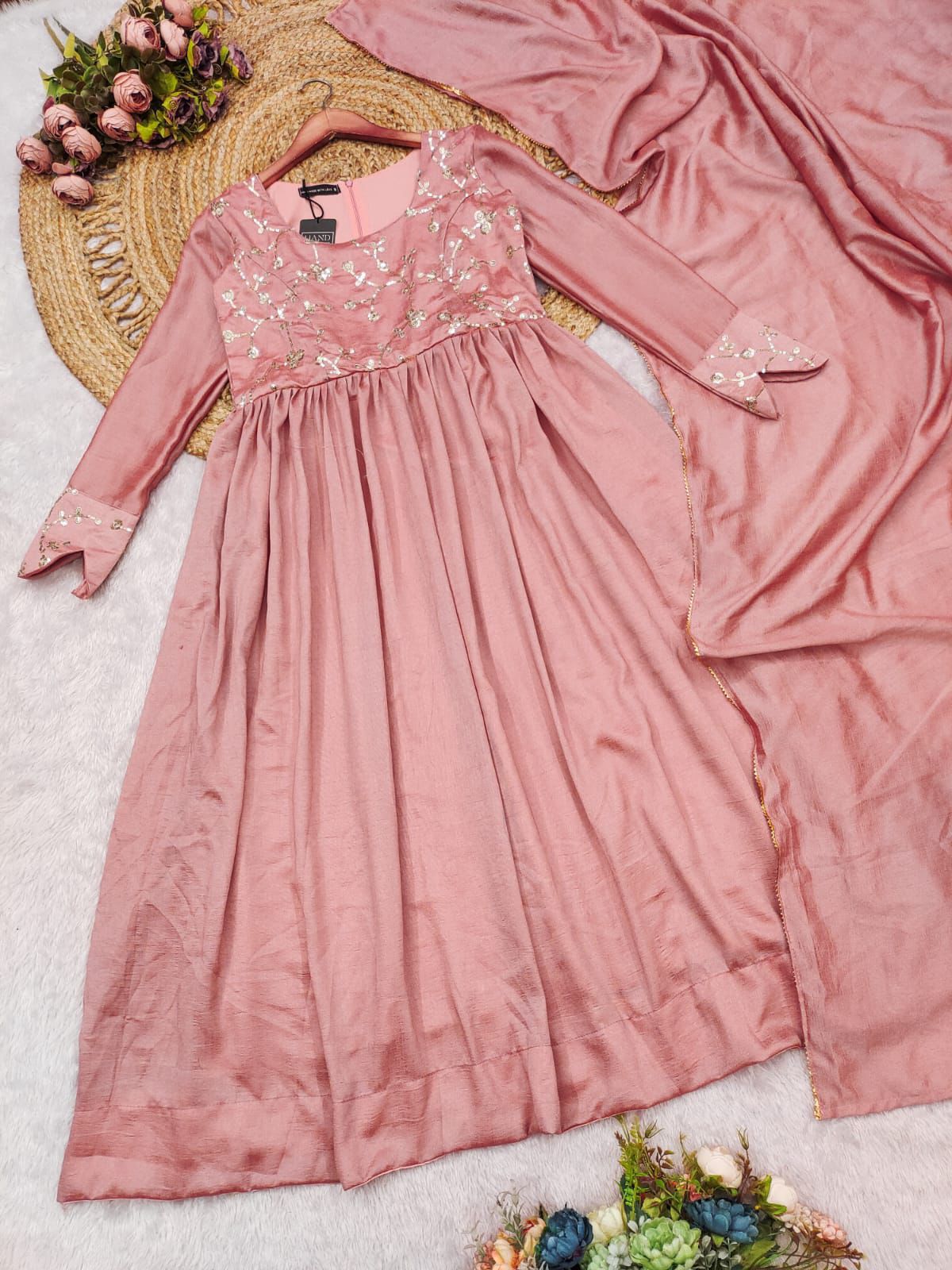 MIMISO Vichitra Silk Embroidered Anarkali Suit