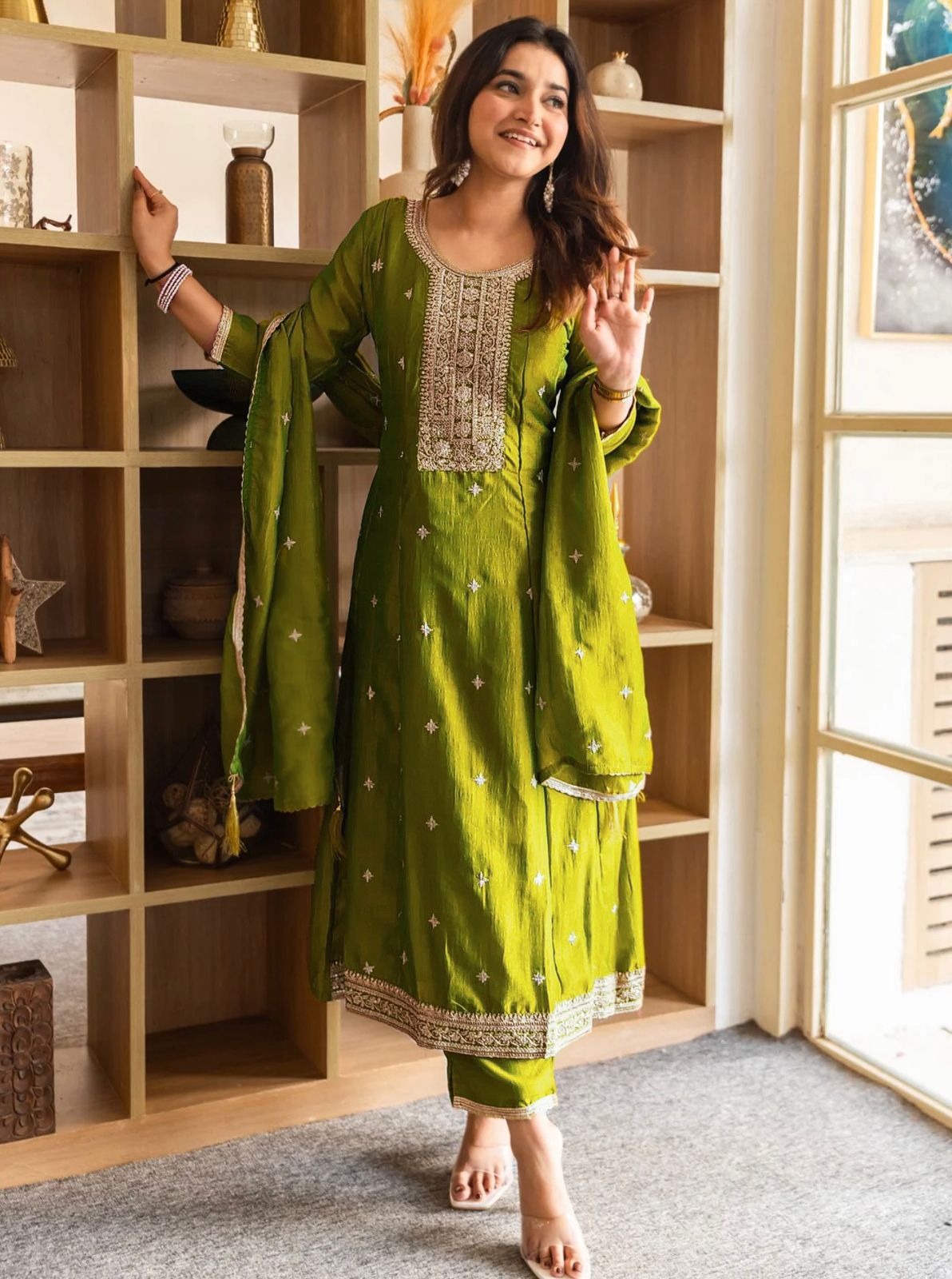 Trendy Anarkali Designer Kurti Pant Set - Vichitra Silk