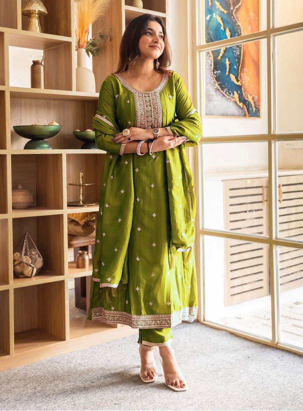 Trendy Anarkali Designer Kurti Pant Set - Vichitra Silk