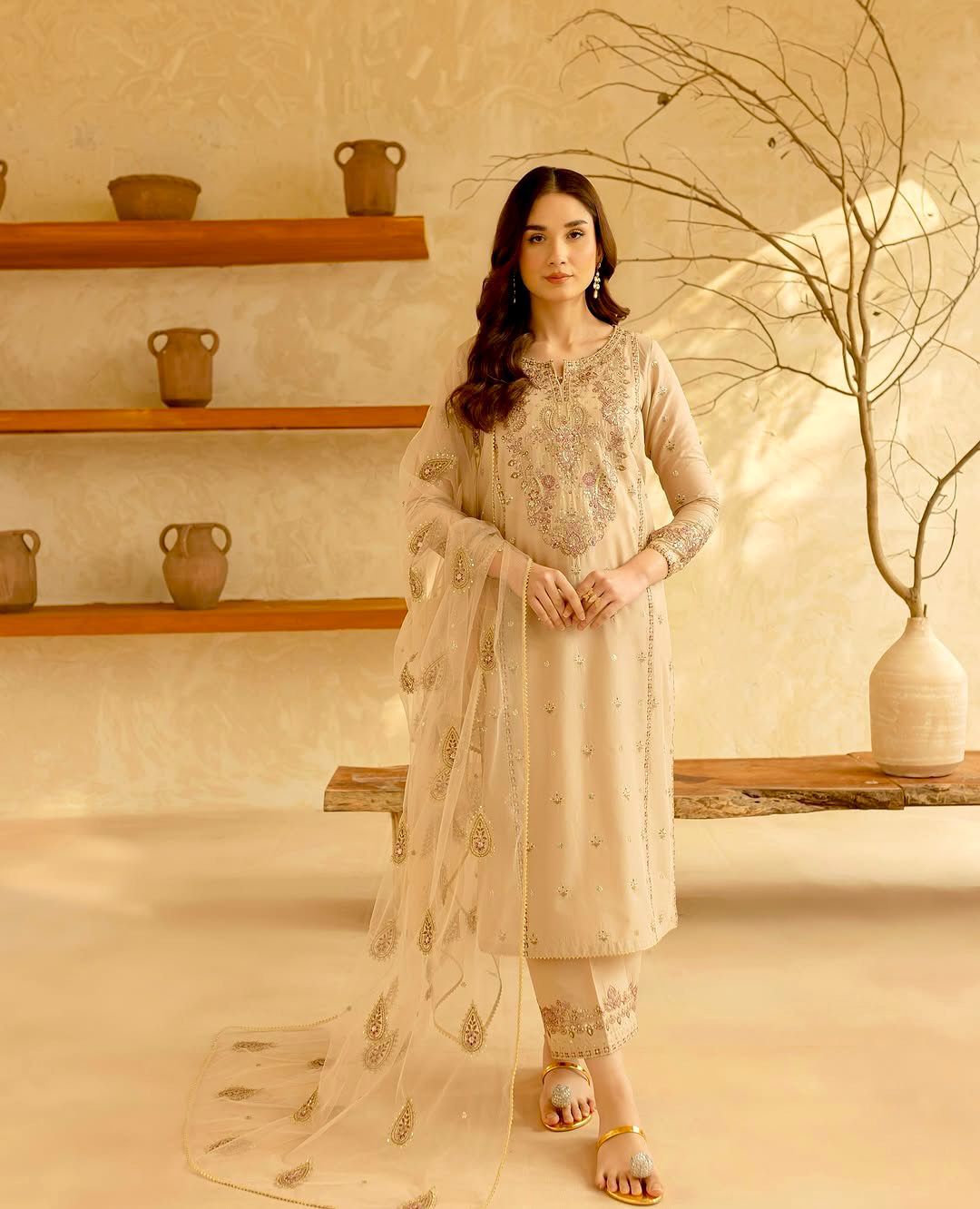 Designer Party Wear Heavy Roman Silk Embroidered Coord Set